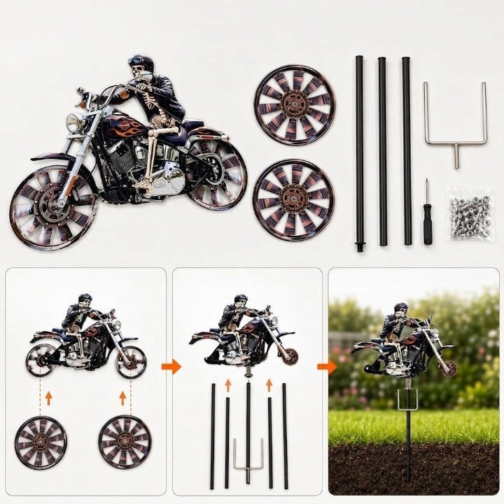 Girouette de Jardin Squelette Motard