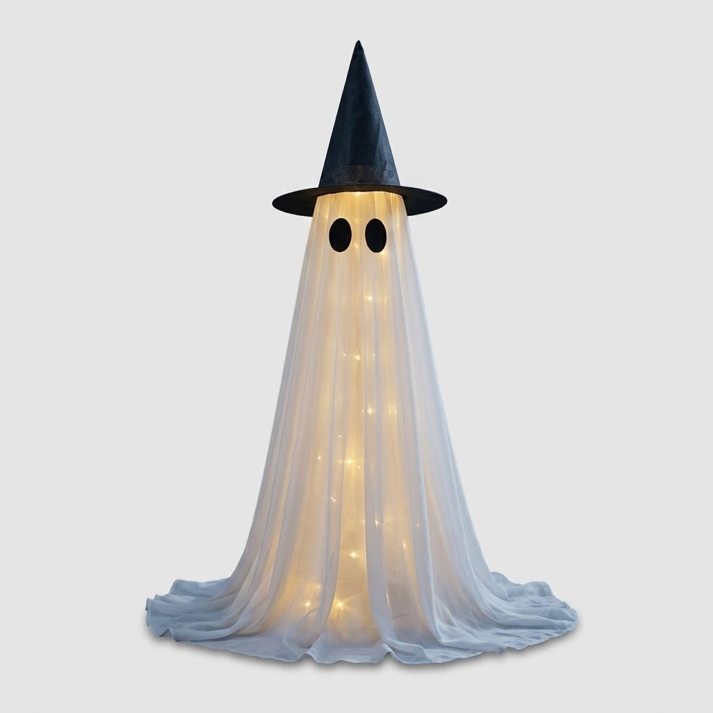 Fantôme Lumineux avec Chapeau de Sorcière - Décoration LED Halloween