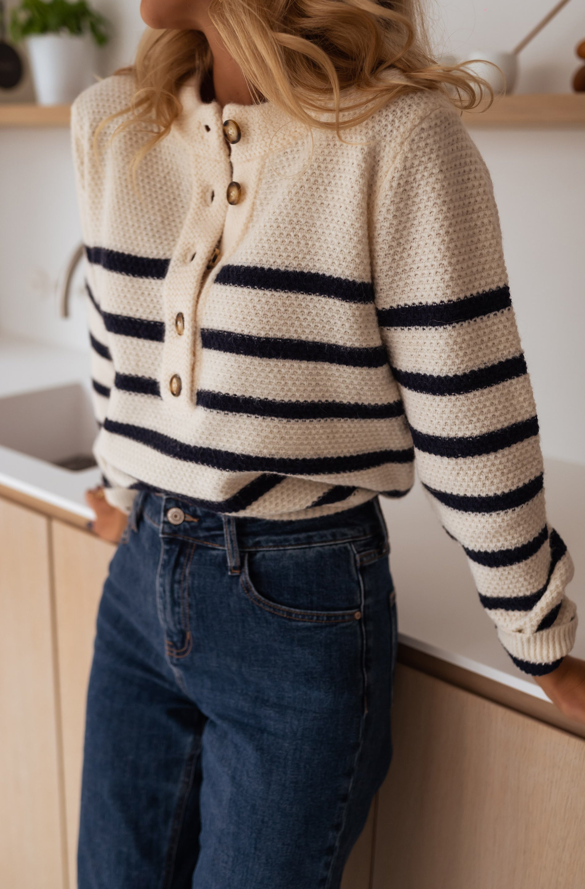 Gilet Femme Élégant Rayé Bleu Marine 5