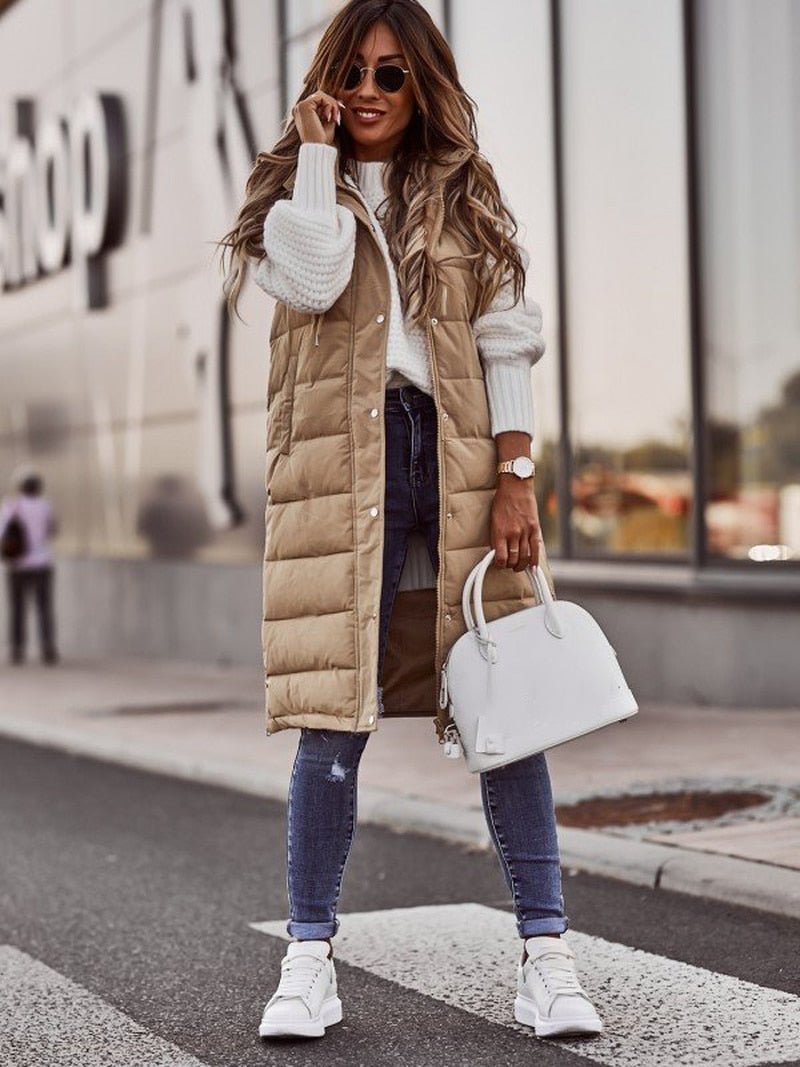 Gilet Long Femme Sans Manche Élégant 4