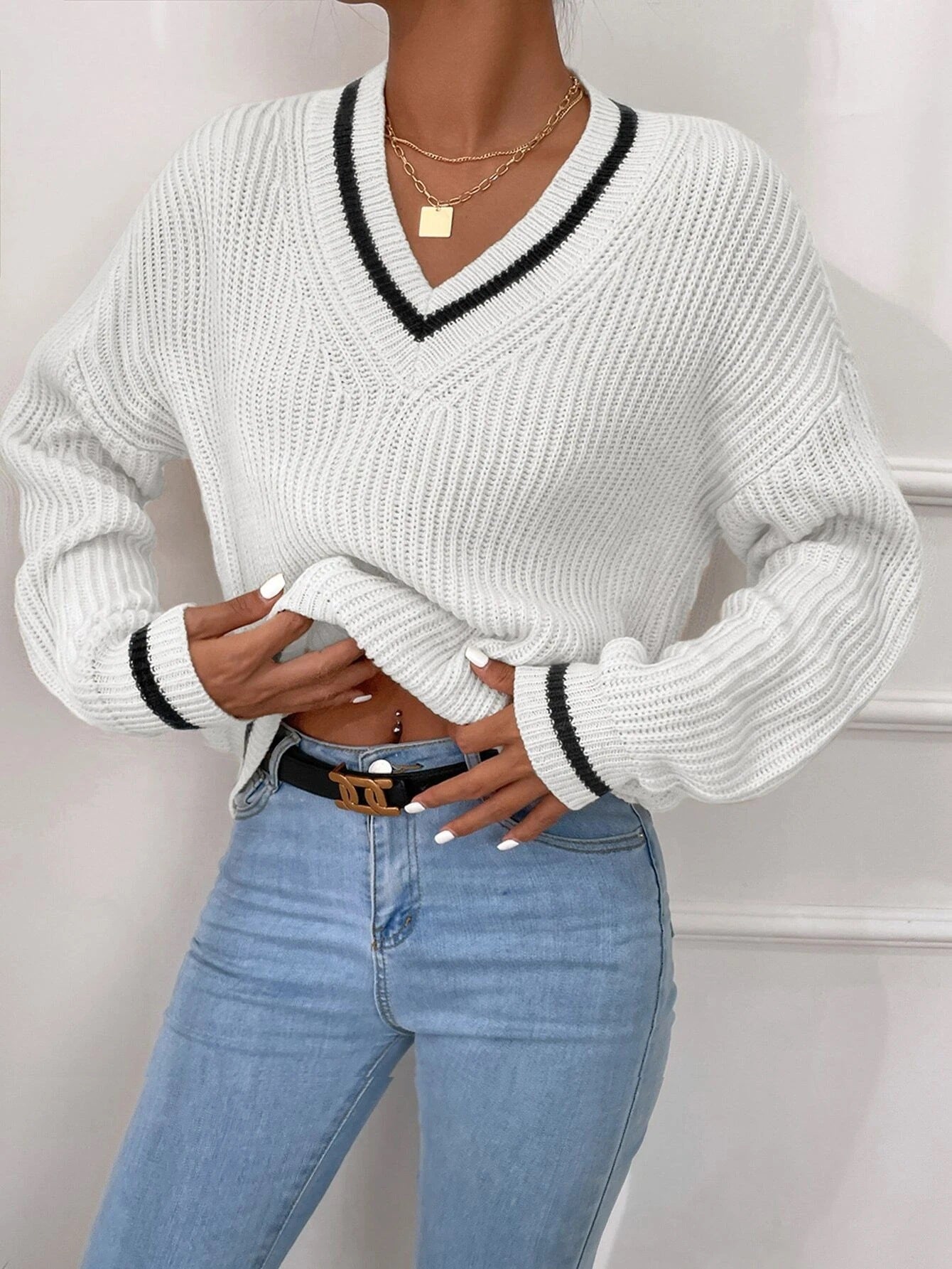 Haut Femme Patchwork Col V Casual 9