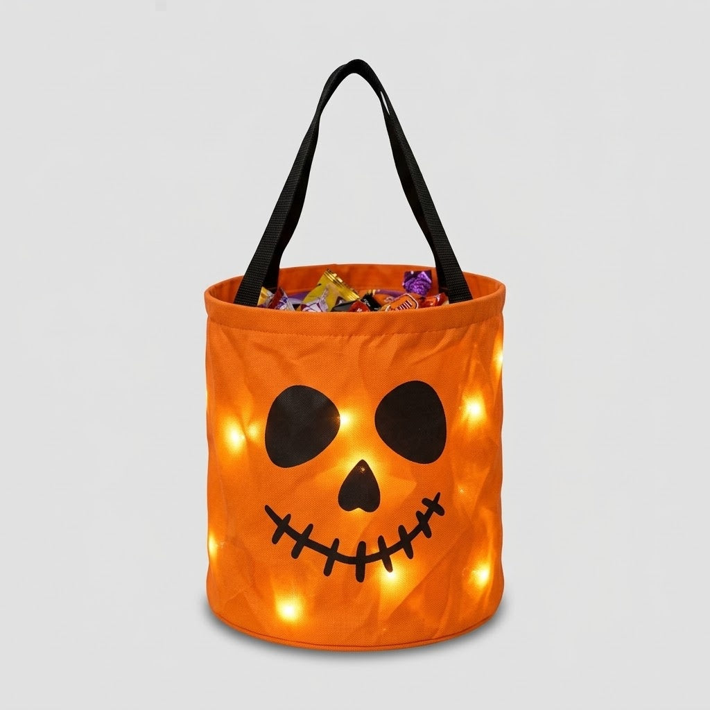 Panier à Bonbons Citrouille LED avec Poignée pour Halloween
