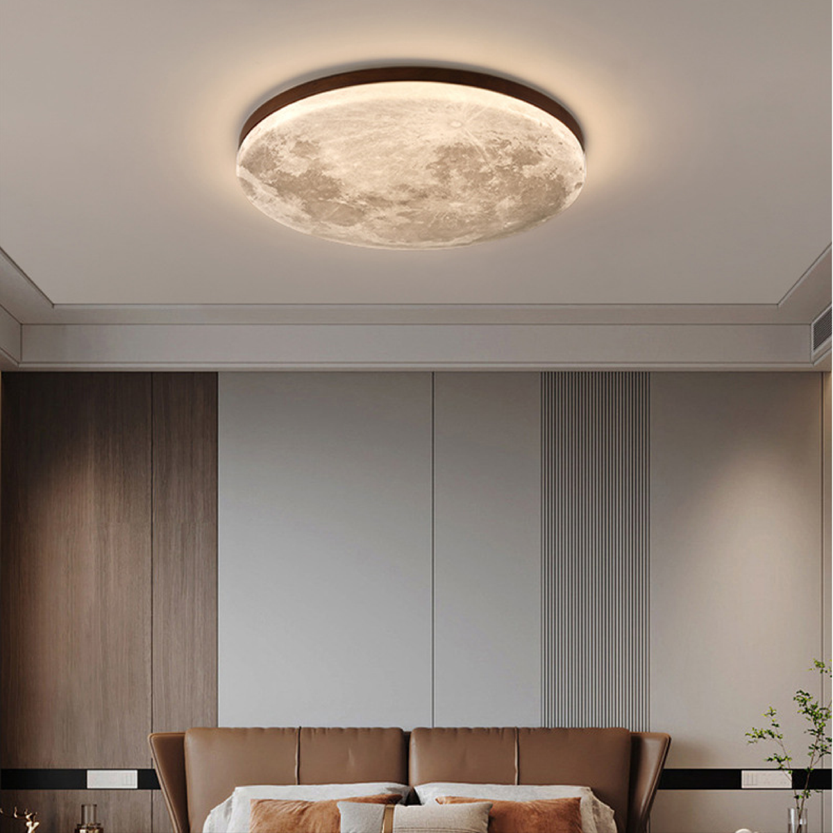 Plafonnier Lune Moderne – Design Lunaire 3D avec Cadre en Bois