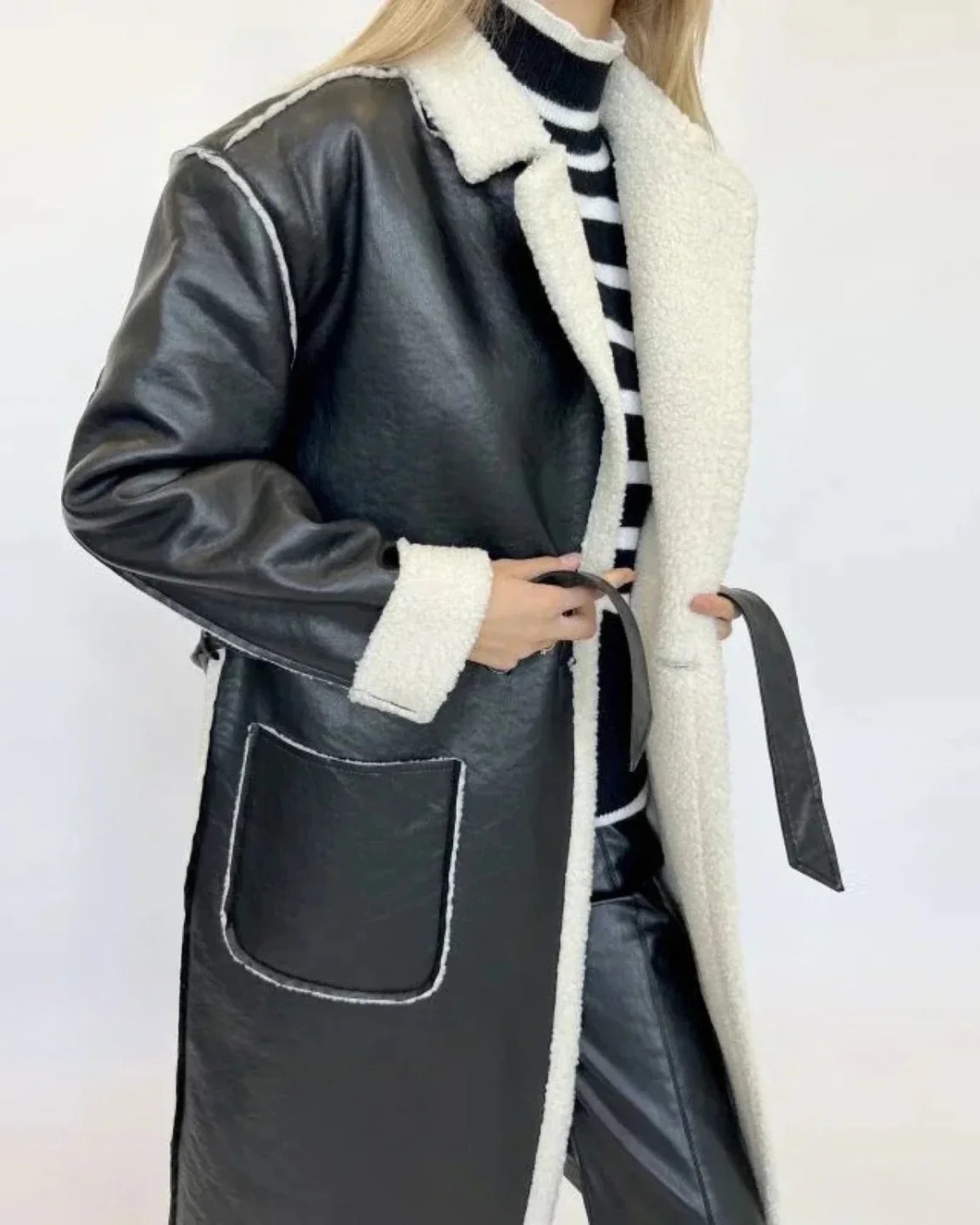 Manteau en Laine et Cuir Femme Autumn Collection