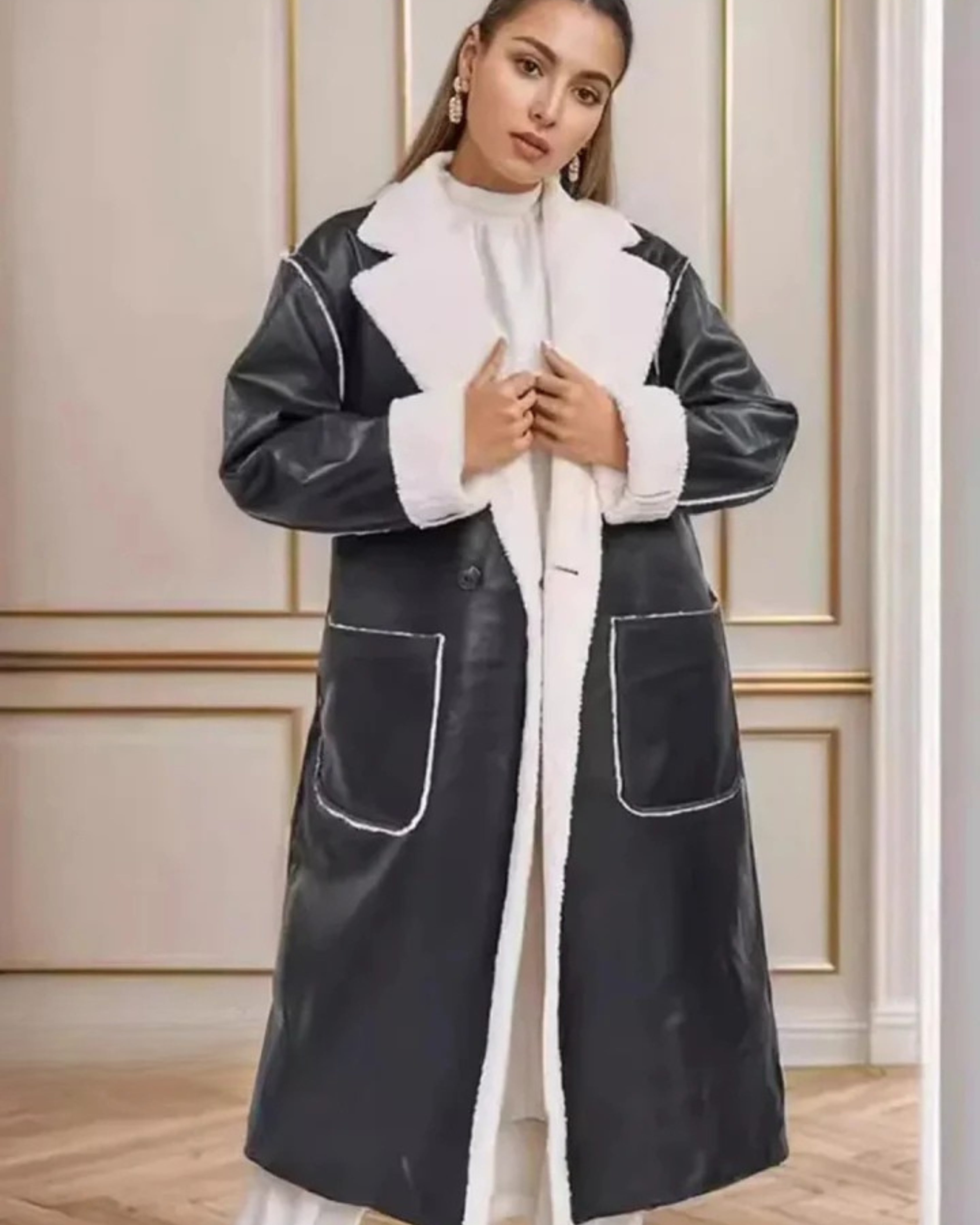 Manteau en Laine et Cuir Femme Autumn Collection