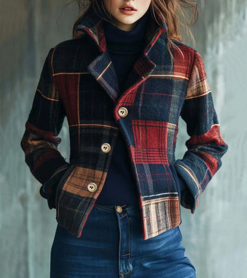 Manteau Hiver Femme À Carreaux Élégant 1