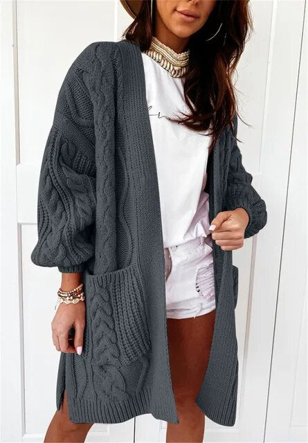 Manteau Long Femme Hiver Élégant Tricoté 1