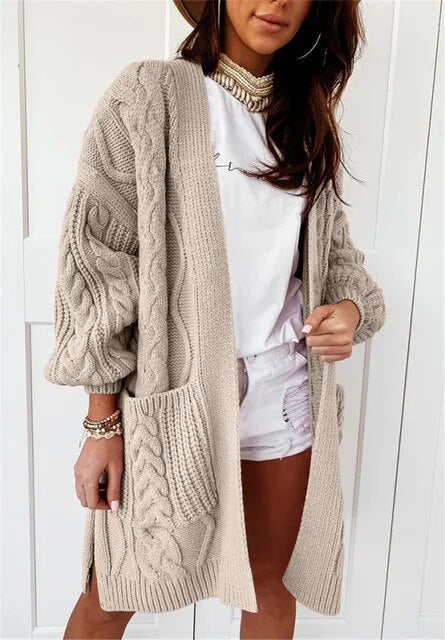 Manteau Long Femme Hiver Élégant Tricoté 5