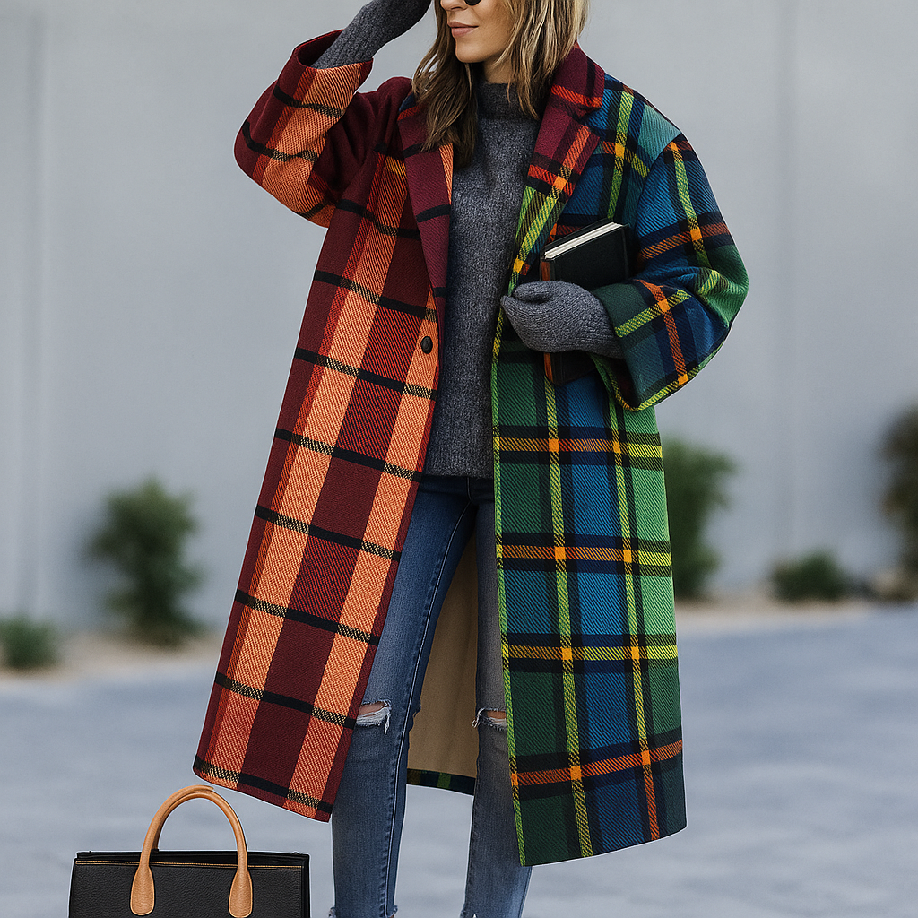 Manteau Long Femme Hiver à Carreaux 0
