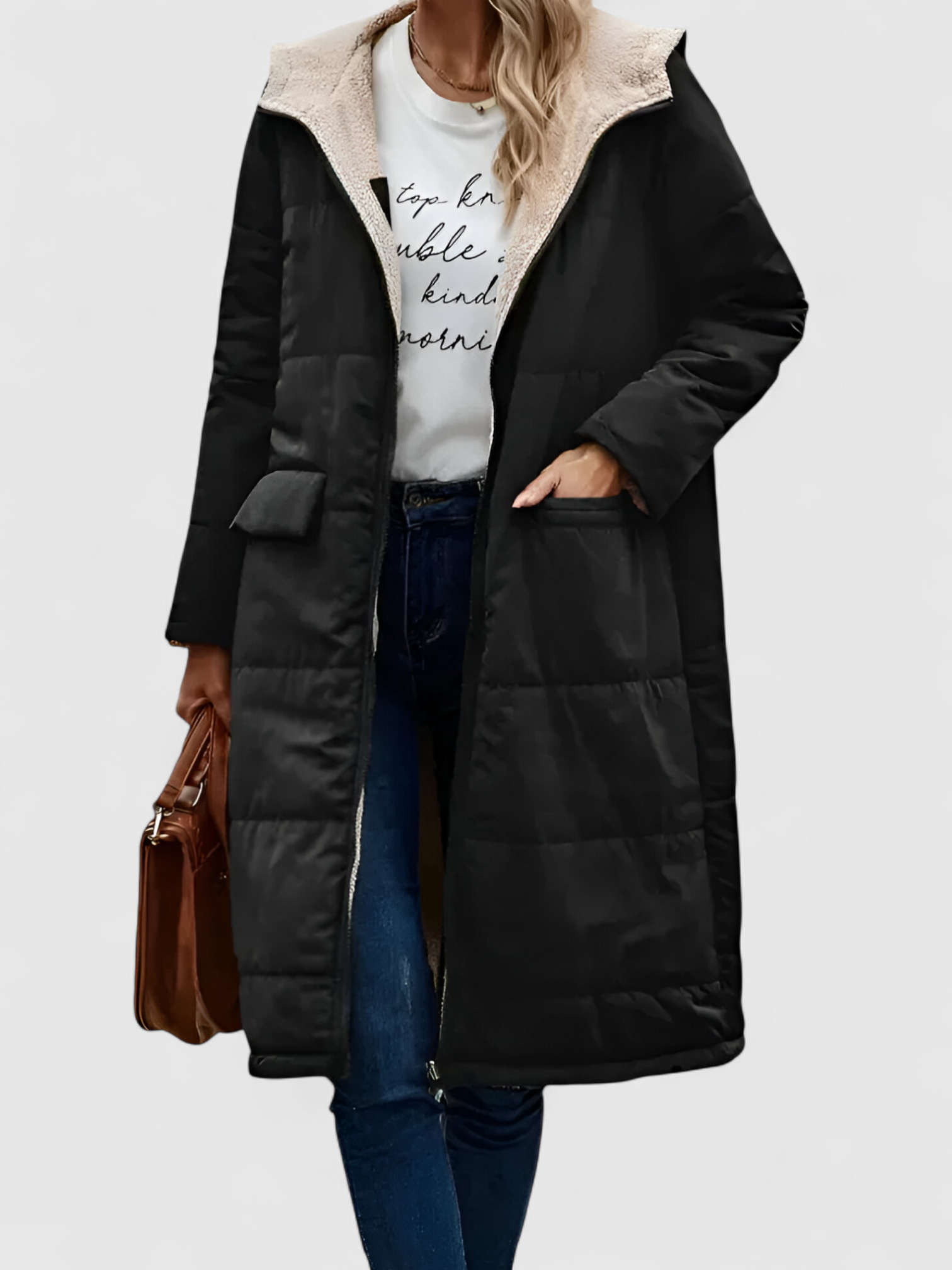 Manteau Long Hiver Femme avec Capuche Polyester