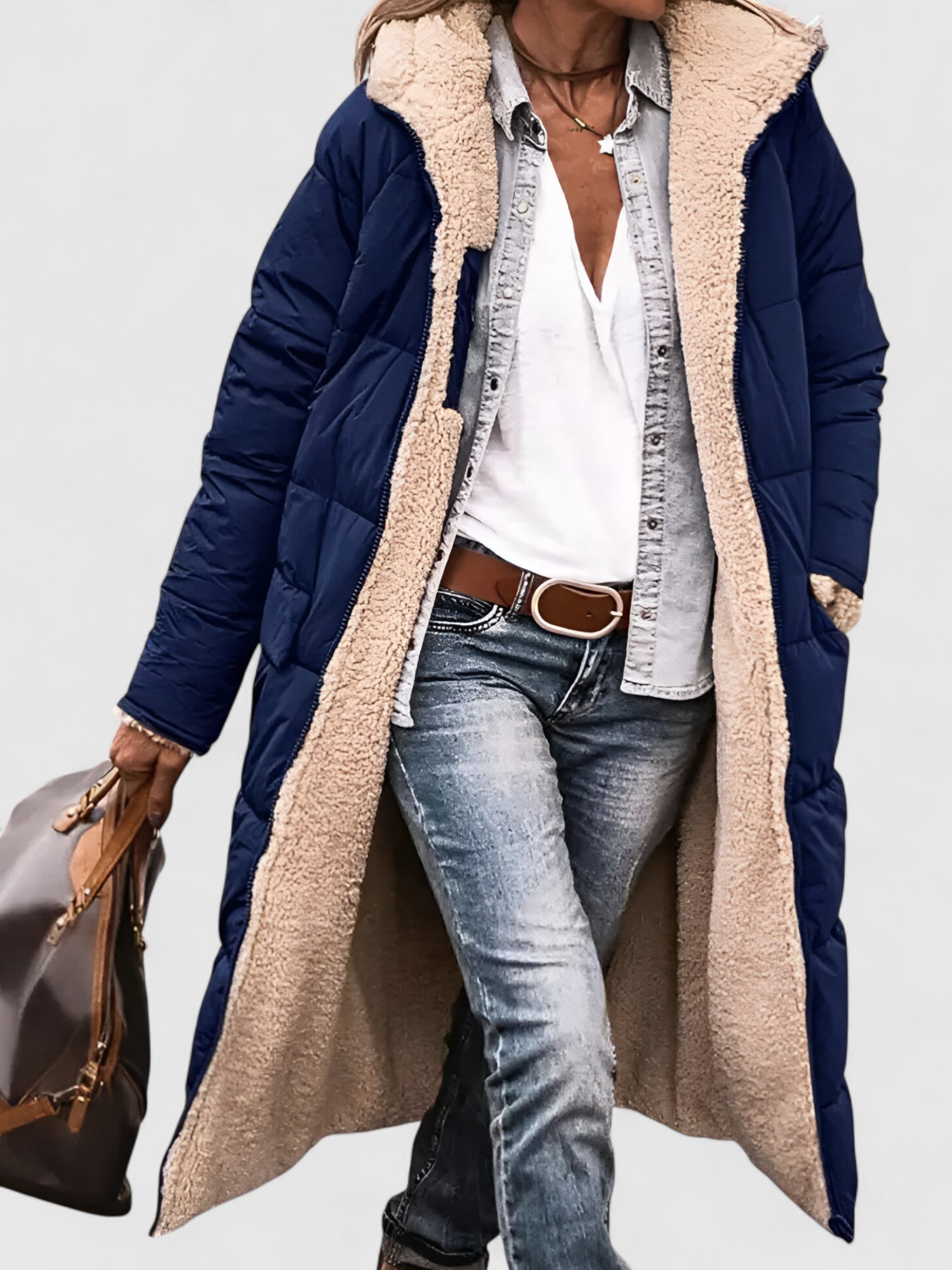 Manteau Long Hiver Femme avec Capuche Polyester