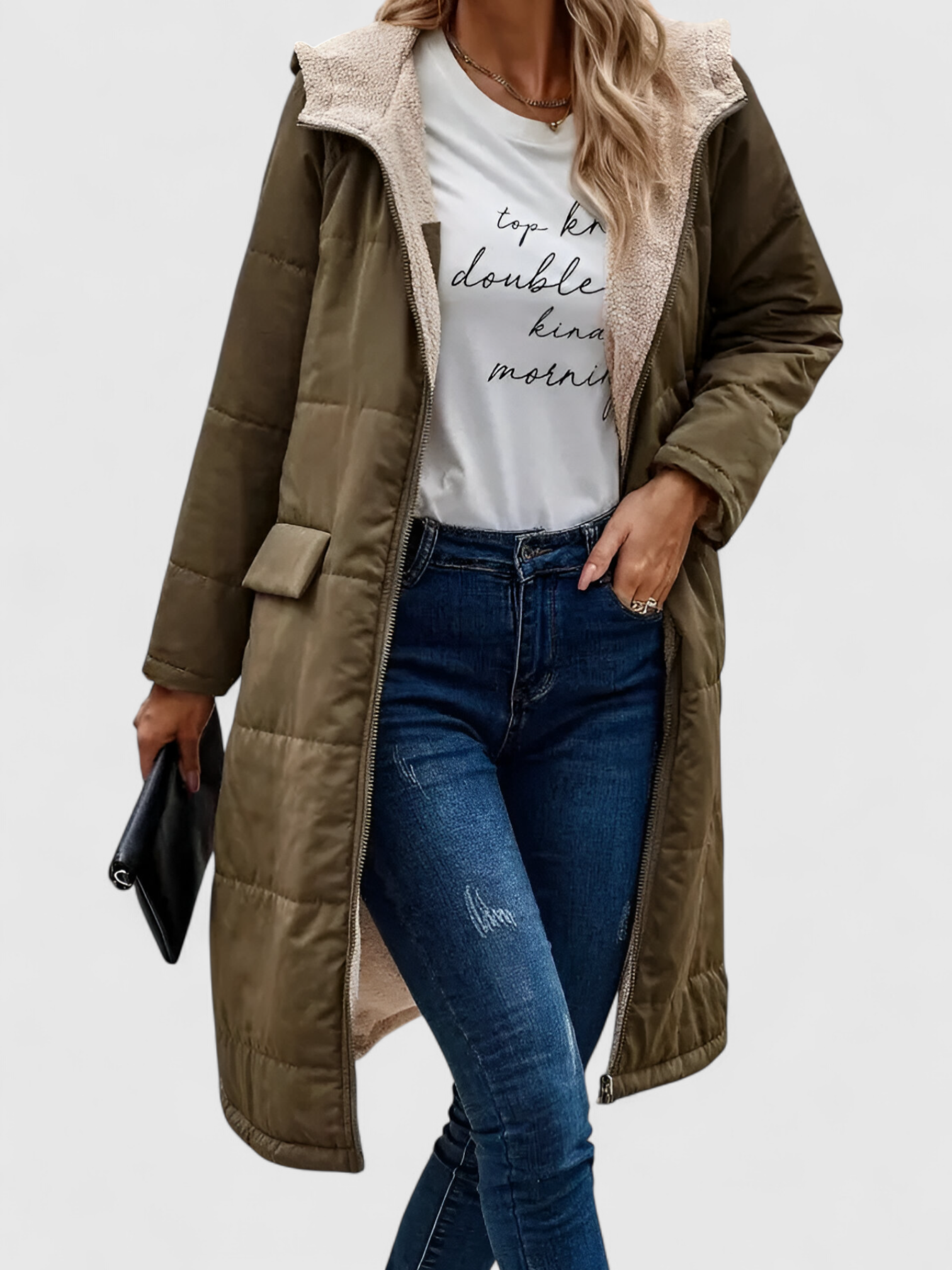 Manteau Long Hiver Femme avec Capuche Polyester
