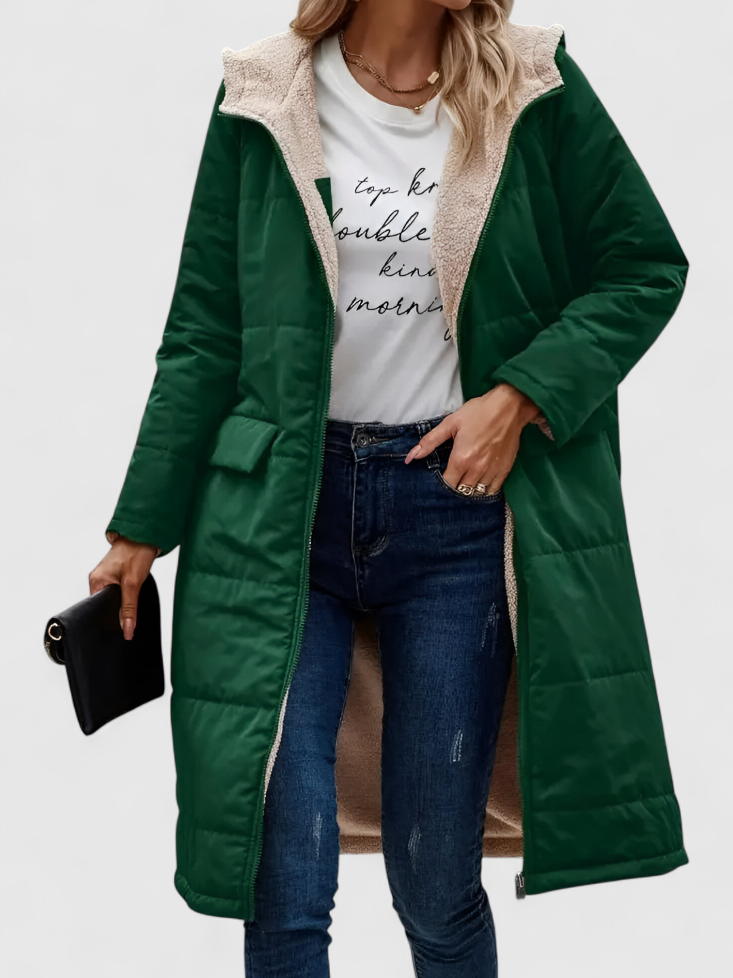Manteau Long Hiver Femme avec Capuche Polyester