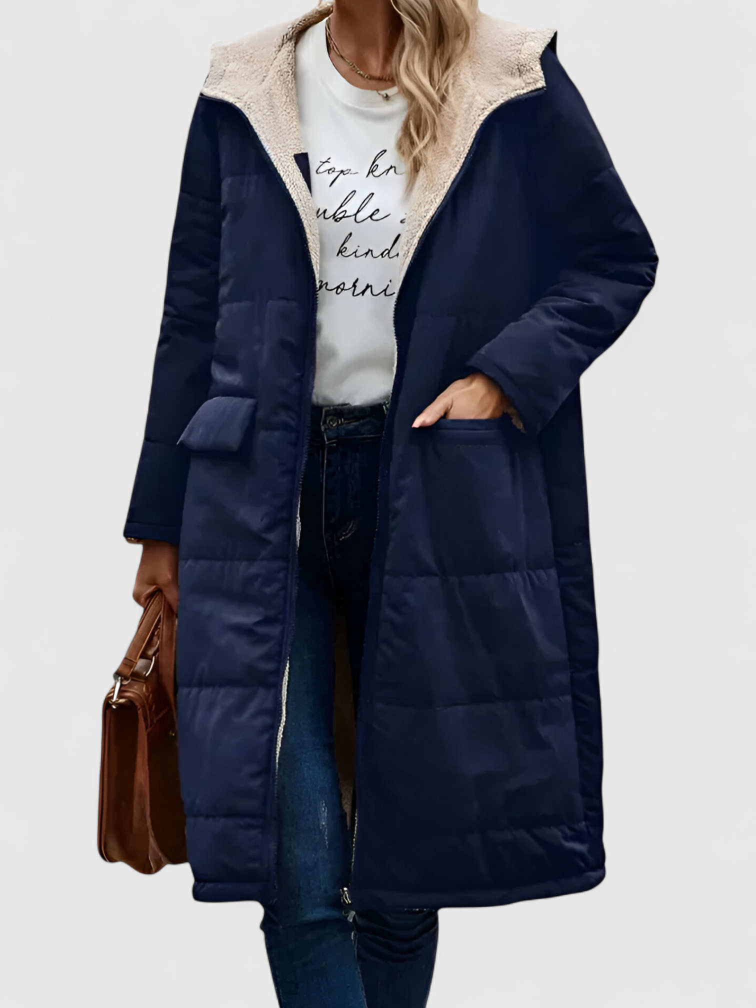 Manteau Long Hiver Femme avec Capuche Polyester