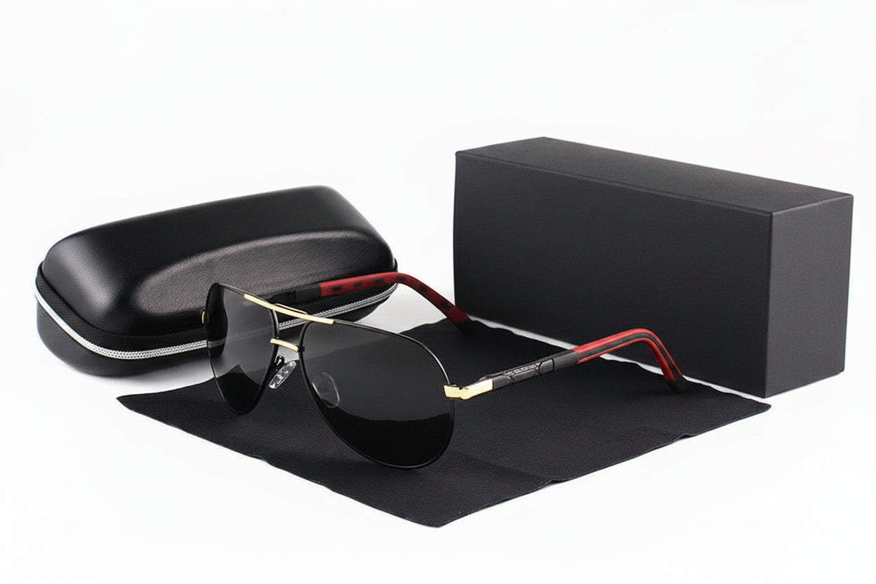 Lunettes solaires homme, polarisées, forme pilote, monture légère