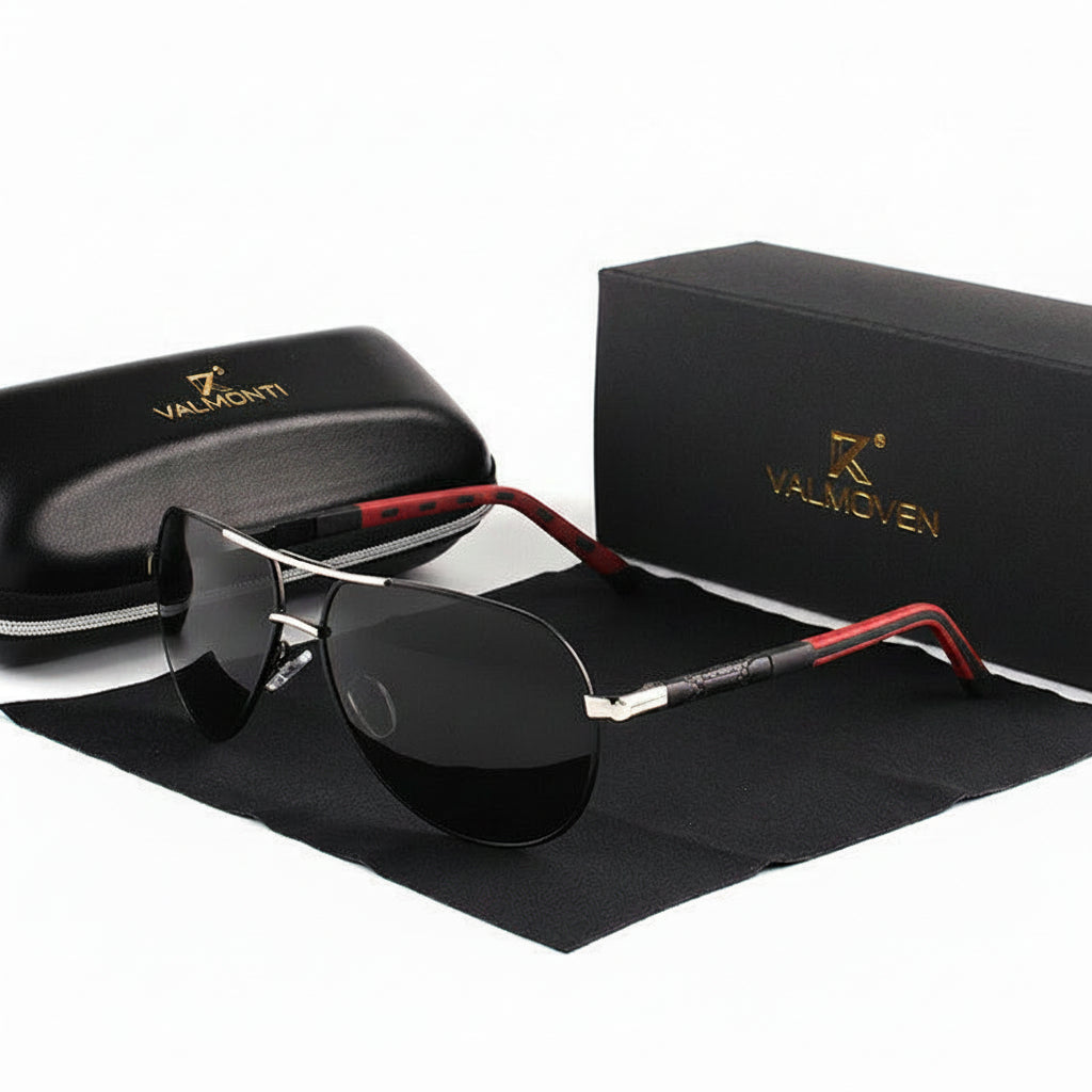 Lunettes solaires homme, polarisées, forme pilote, monture légère
