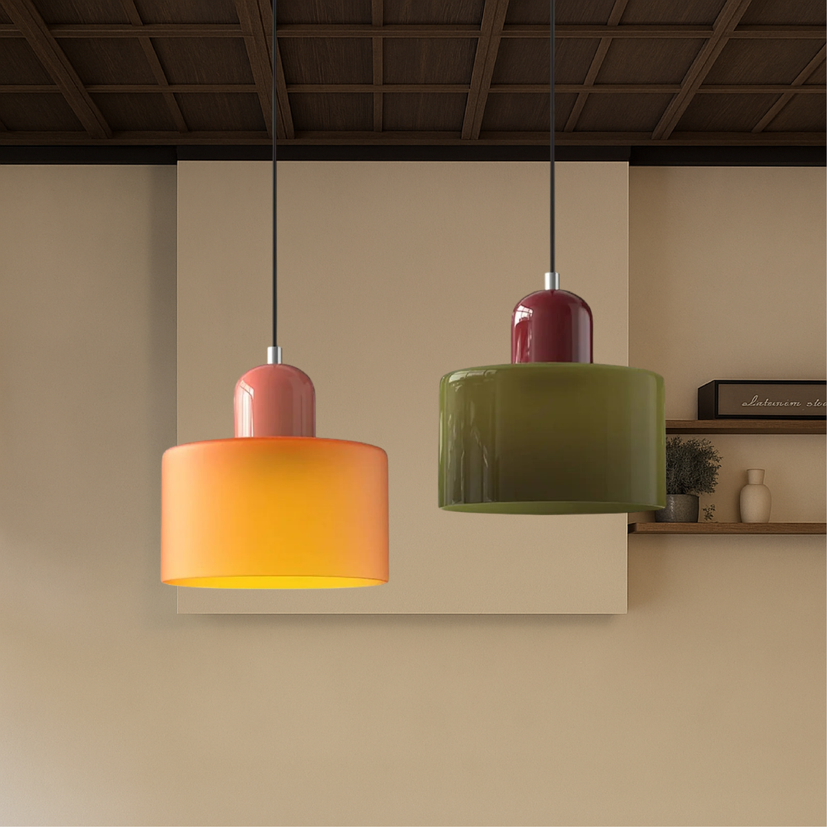 Suspension Bauhaus en Verre Coloré – Pièce Rétro Audacieuse