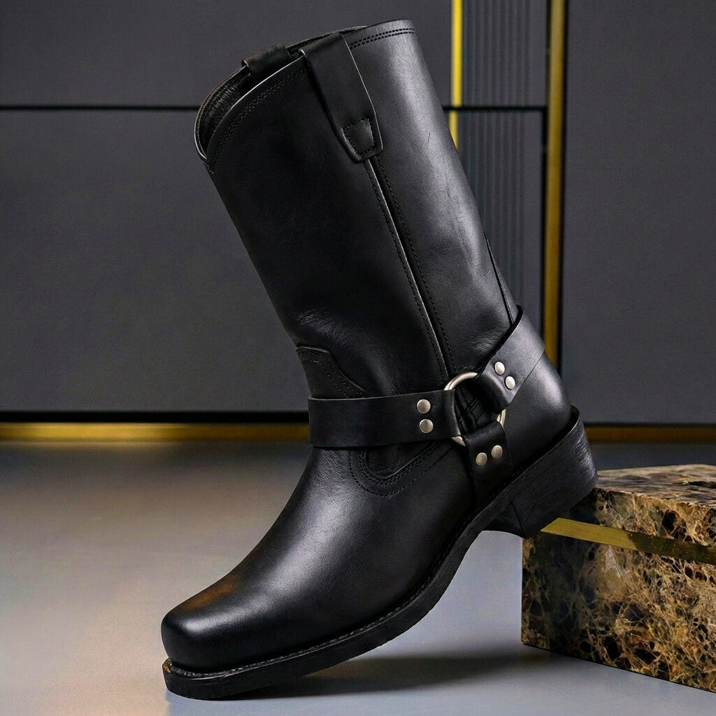 Bottes Western pour Homme avec Sangle et Détails Métalliques