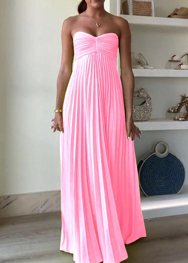 Simple Elegant Look Tube Dress with Pleats and Ribbon - XS / Yellow
