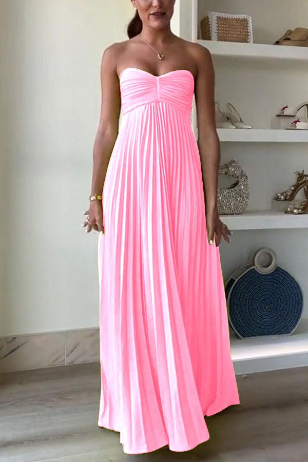 Simple Elegant Look Tube Dress with Pleats and Ribbon - XS / Yellow