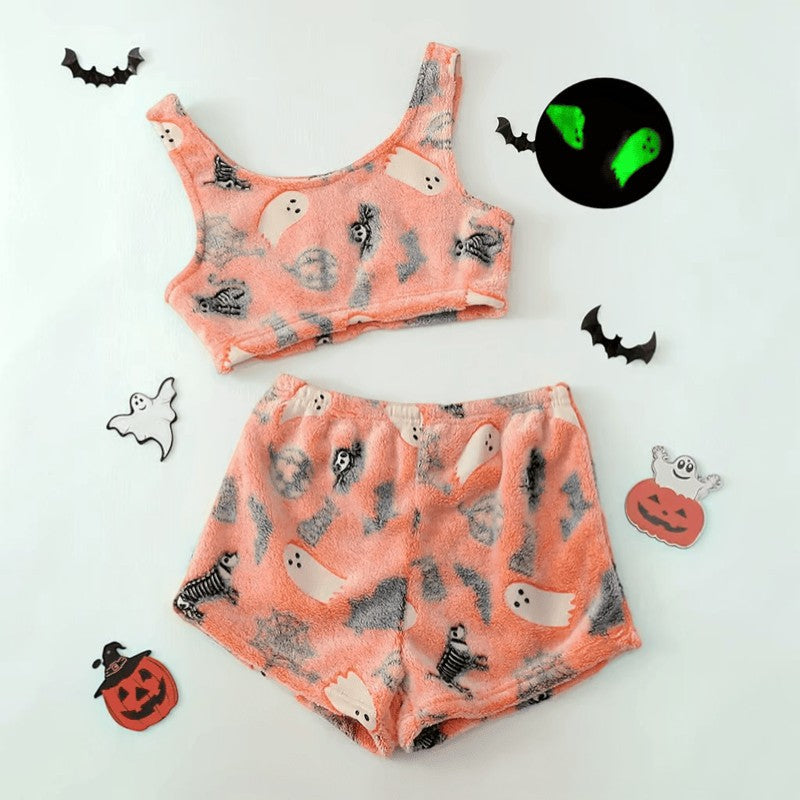 Pyjama Halloween femme deux pièces fantôme lumineux doux