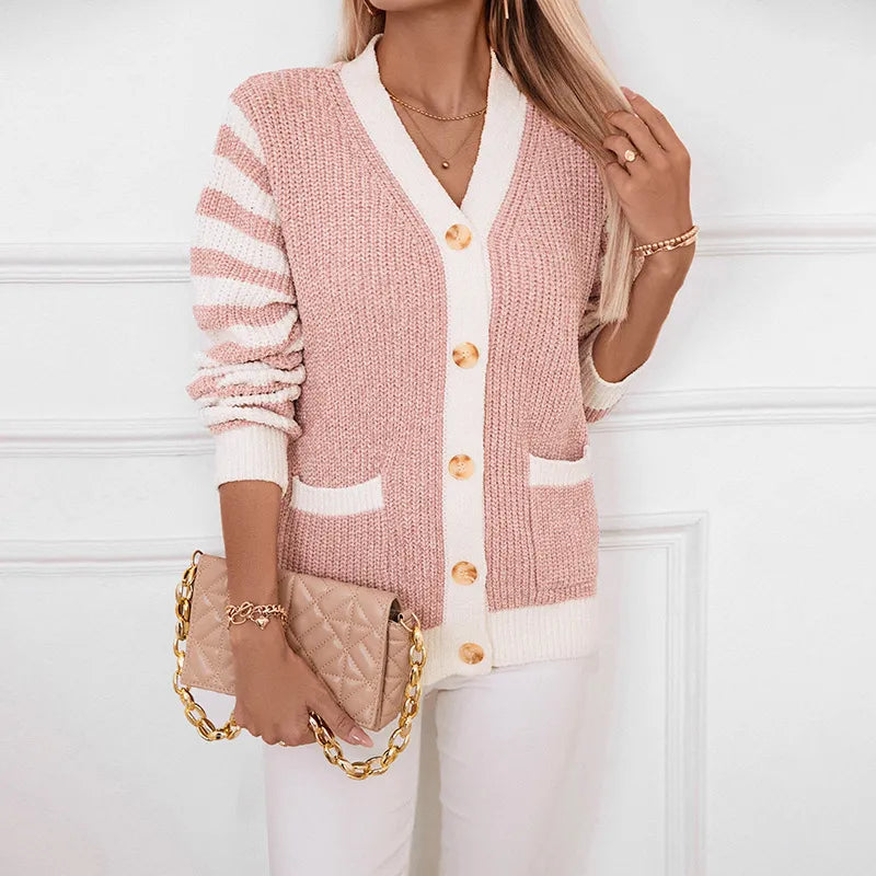Pull Femme Chic Rayé Boutonné 2