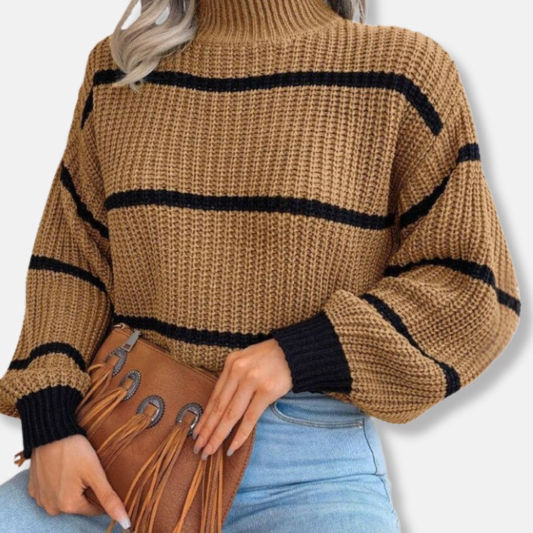 Pull Femme Col Roulé Décontracté Rayé 2