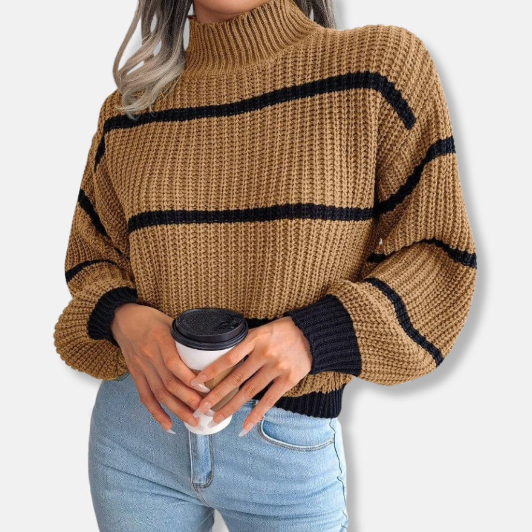 Pull Femme Col Roulé Décontracté Rayé 3
