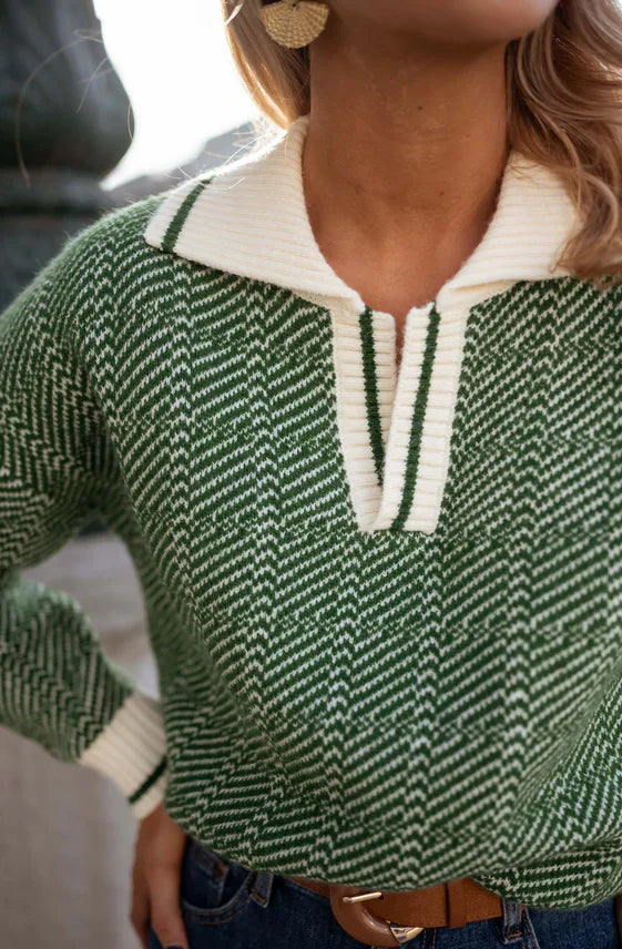 Pull Femme Col V Élégant Vert 2