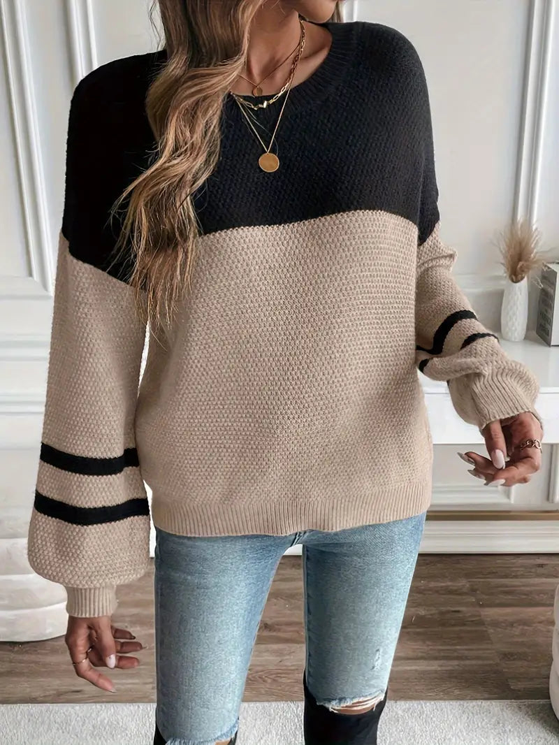 Pull Femme Color Block à Manches Lanternes 1