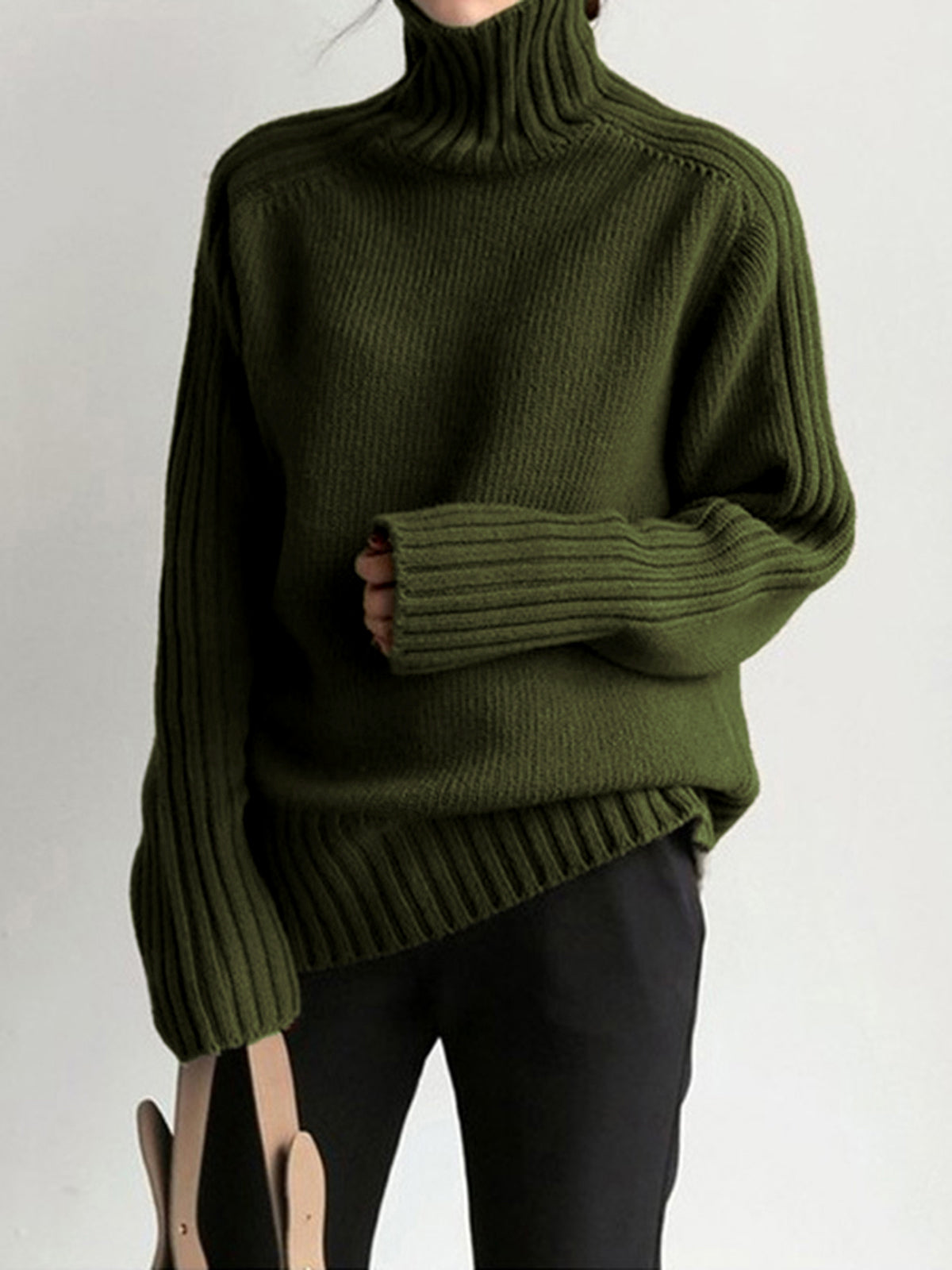 Pull Femme Côtelé Col Montant Épais 5