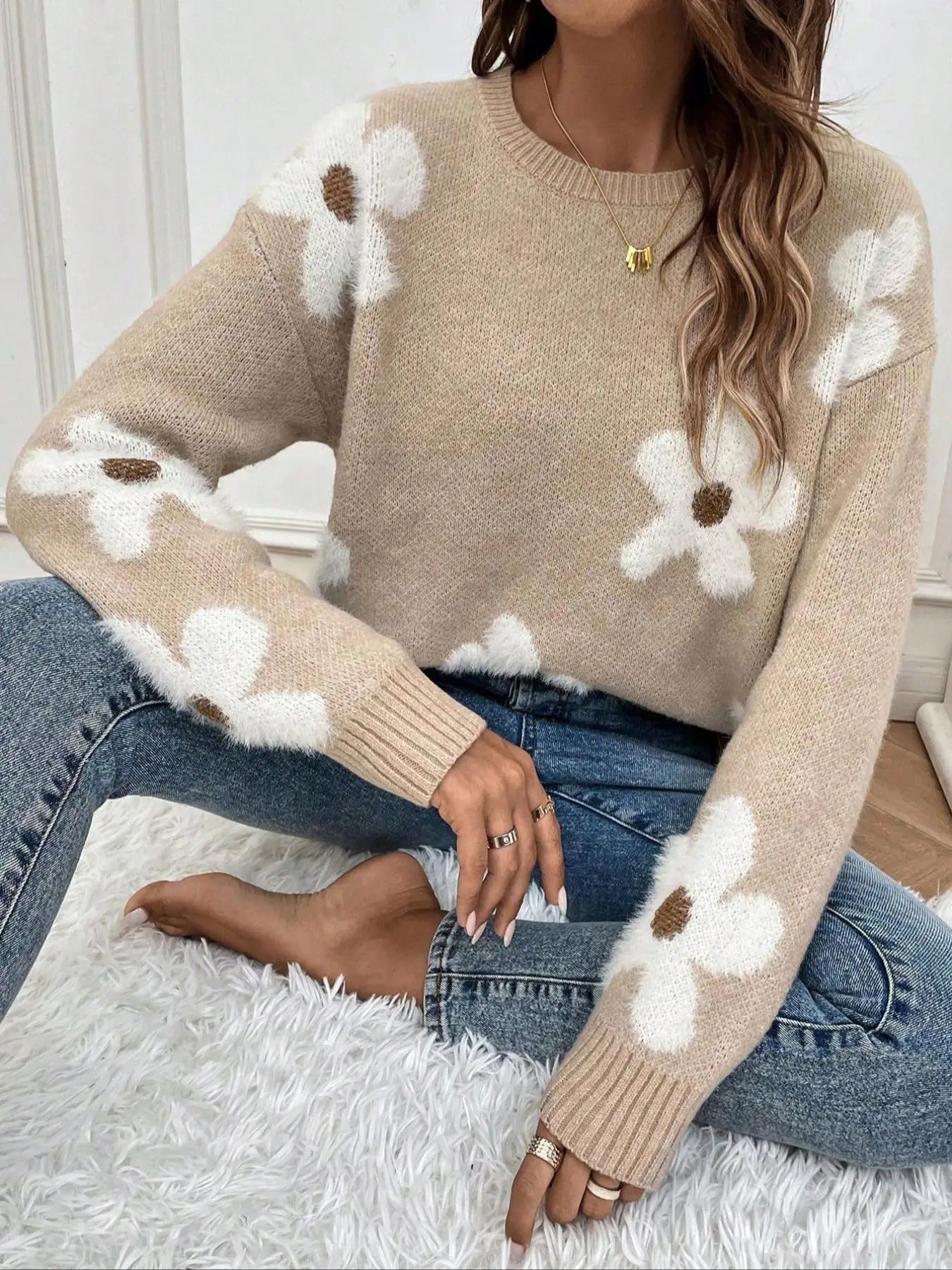 Pull Femme Décontracté à Motifs Floraux 3