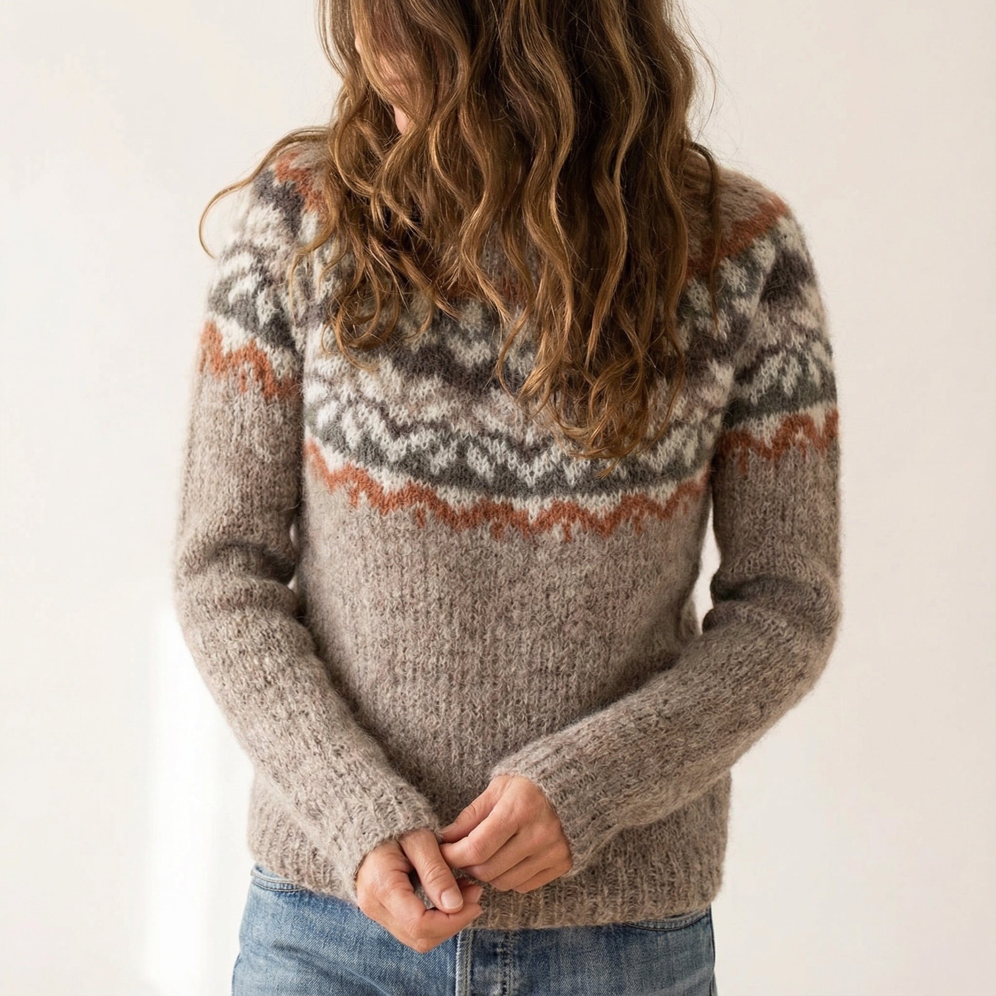 Pull Femme Douillet au Motif Scandinave Multicolor