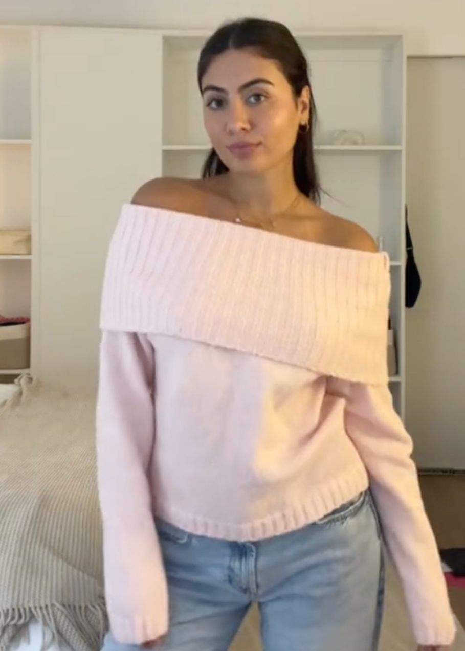 Pull Femme Épaules Dénudées Rose Tendre 3