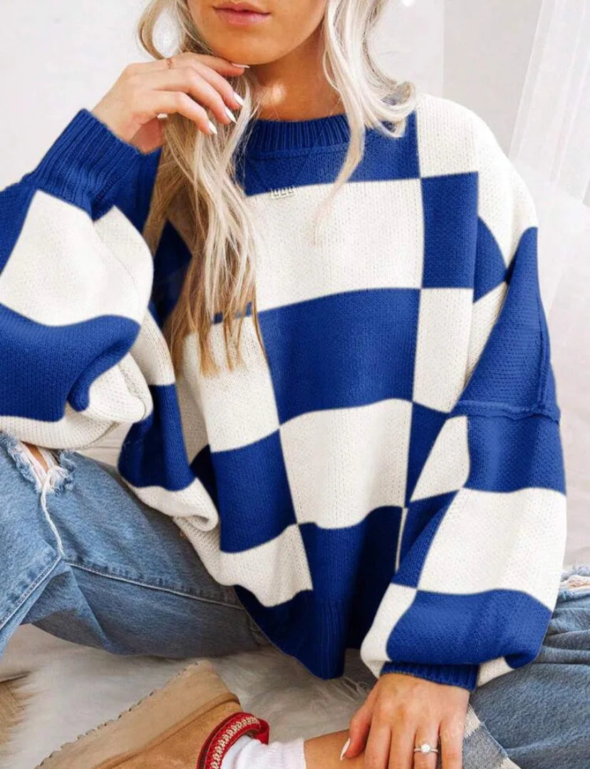 Pull Femme Plaid Bicolore Décontracté 11