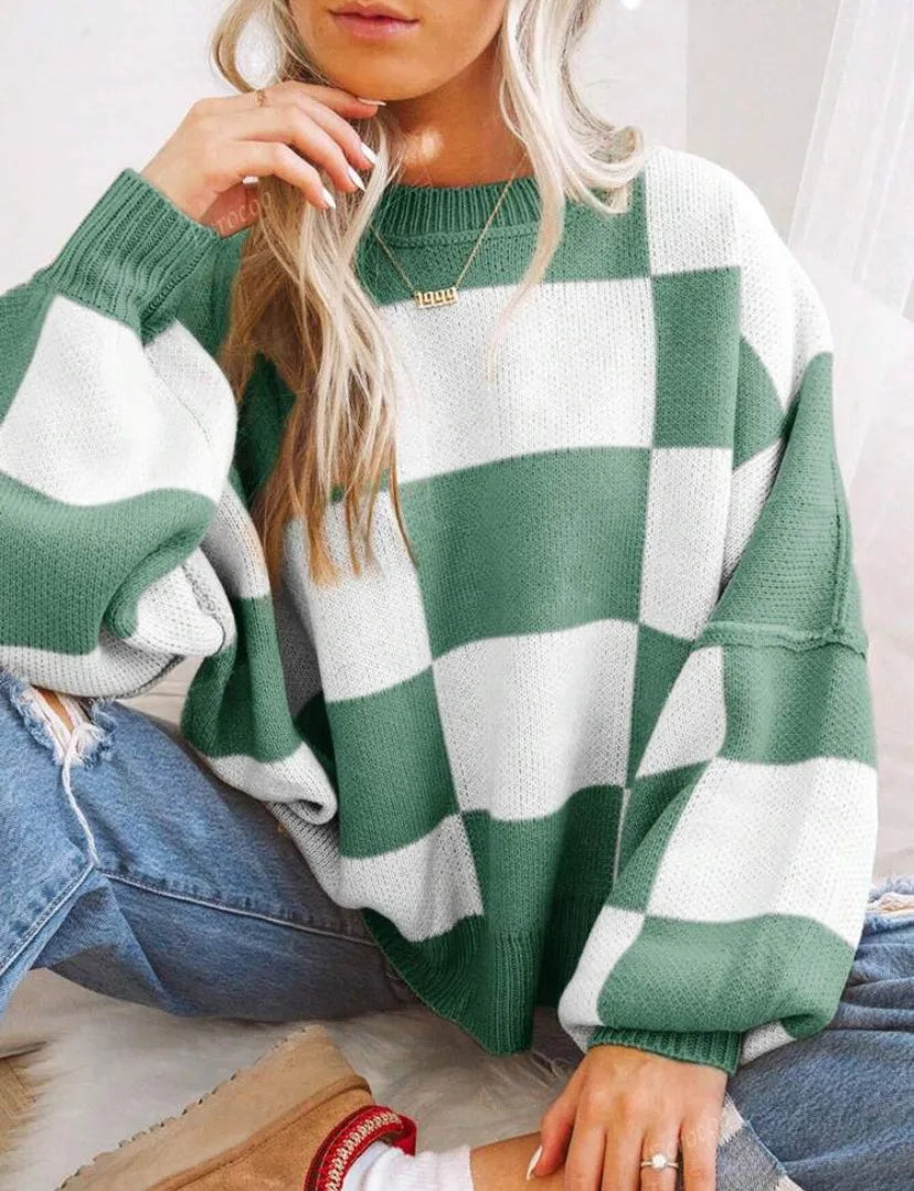 Pull Femme Plaid Bicolore Décontracté 14