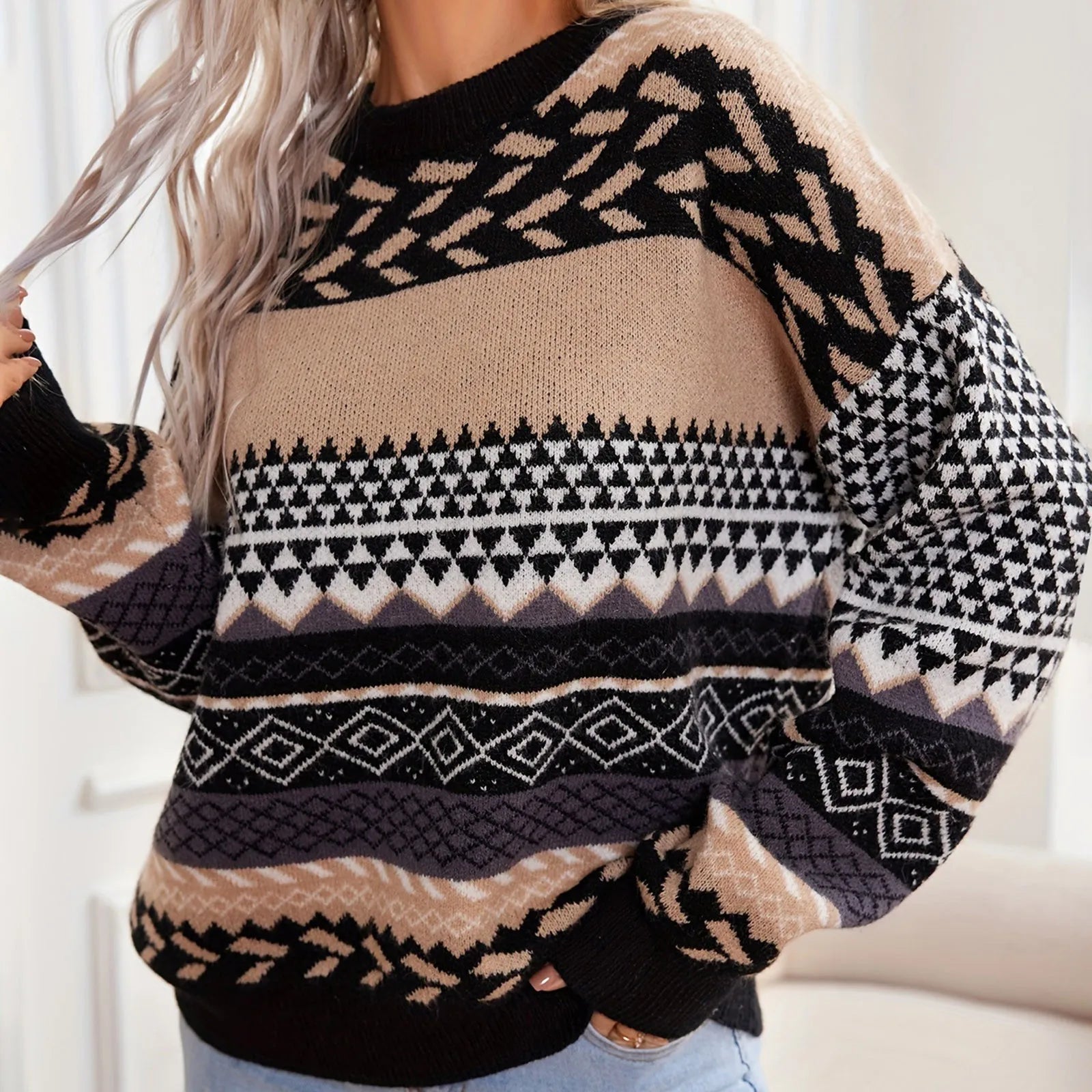 Pull Femme Rétro Tricoté Élégant 0