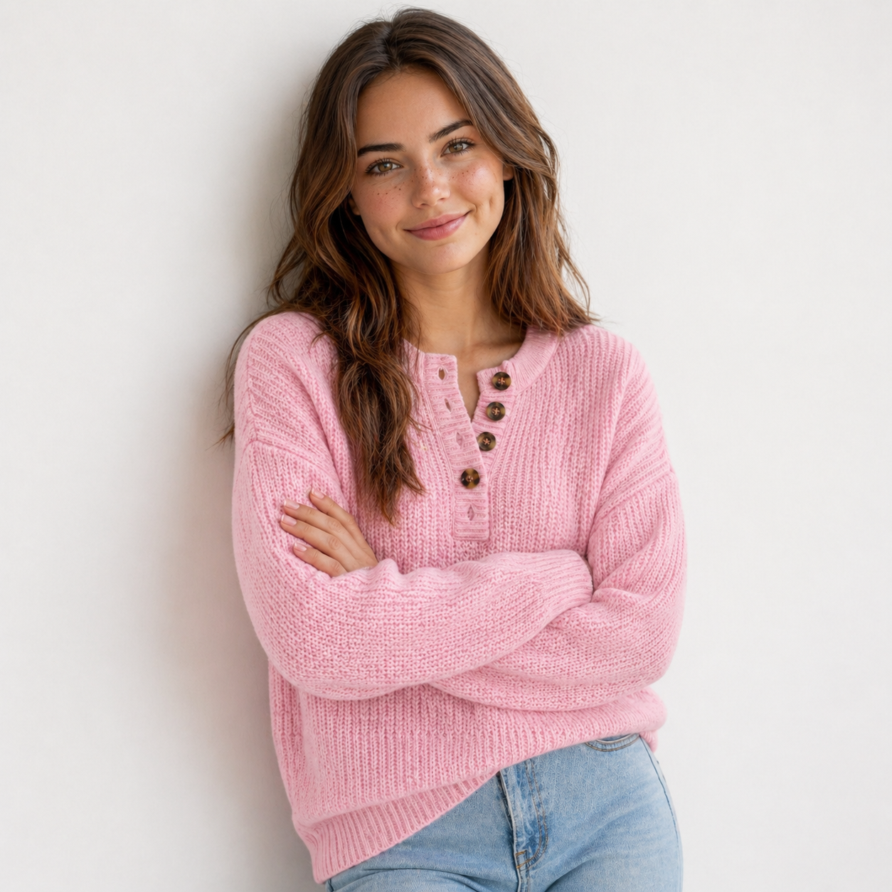 Pull Long Femme Maille Douce à Boutons Élégance Décontractée