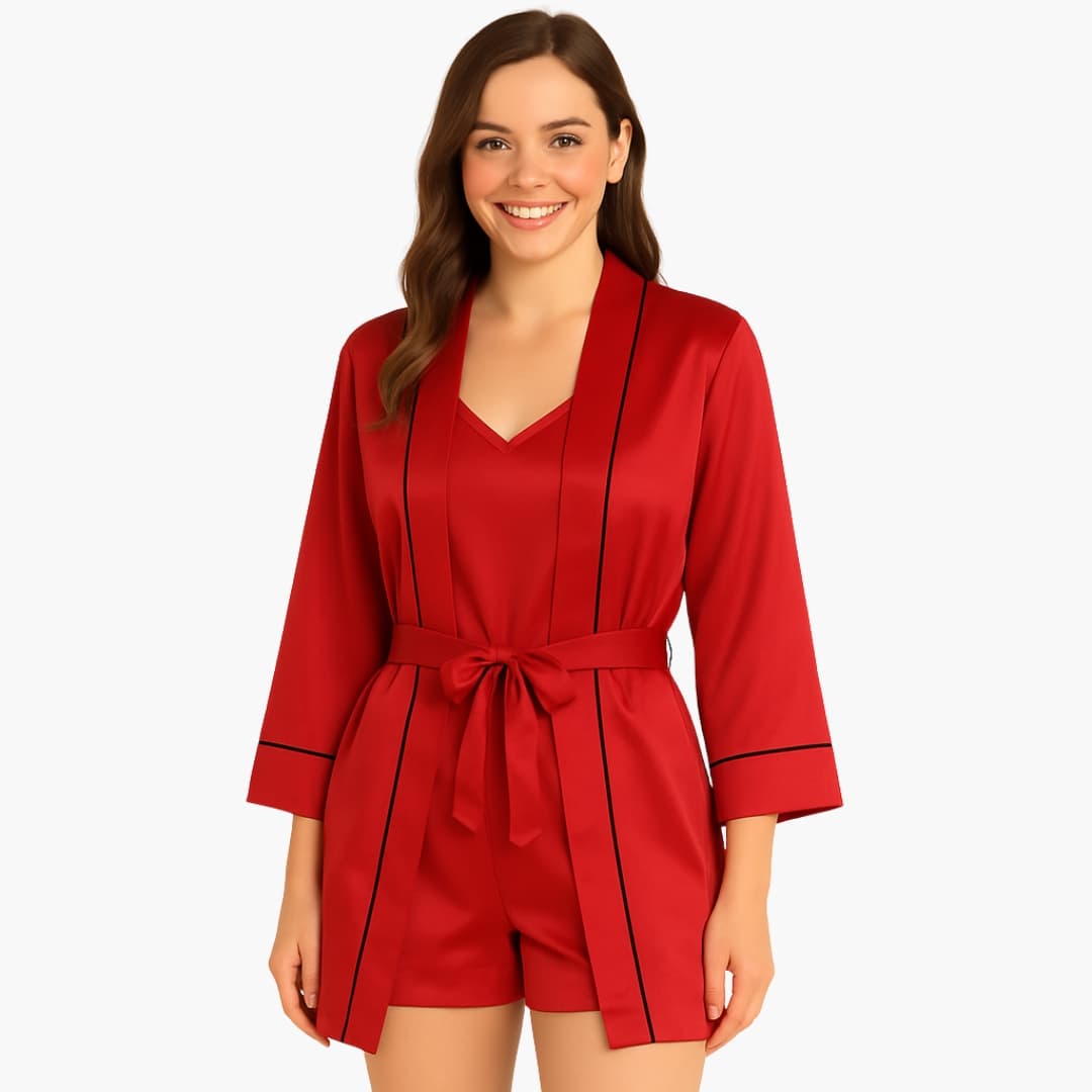 Pyjama Satin Femme Élégant Trois Pièces 5