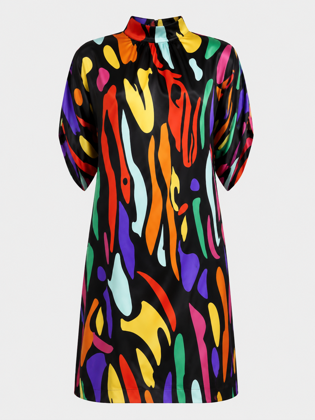 Robe Femme en Polyester avec Col Plissé Montant | Disponible en 10 Variantes