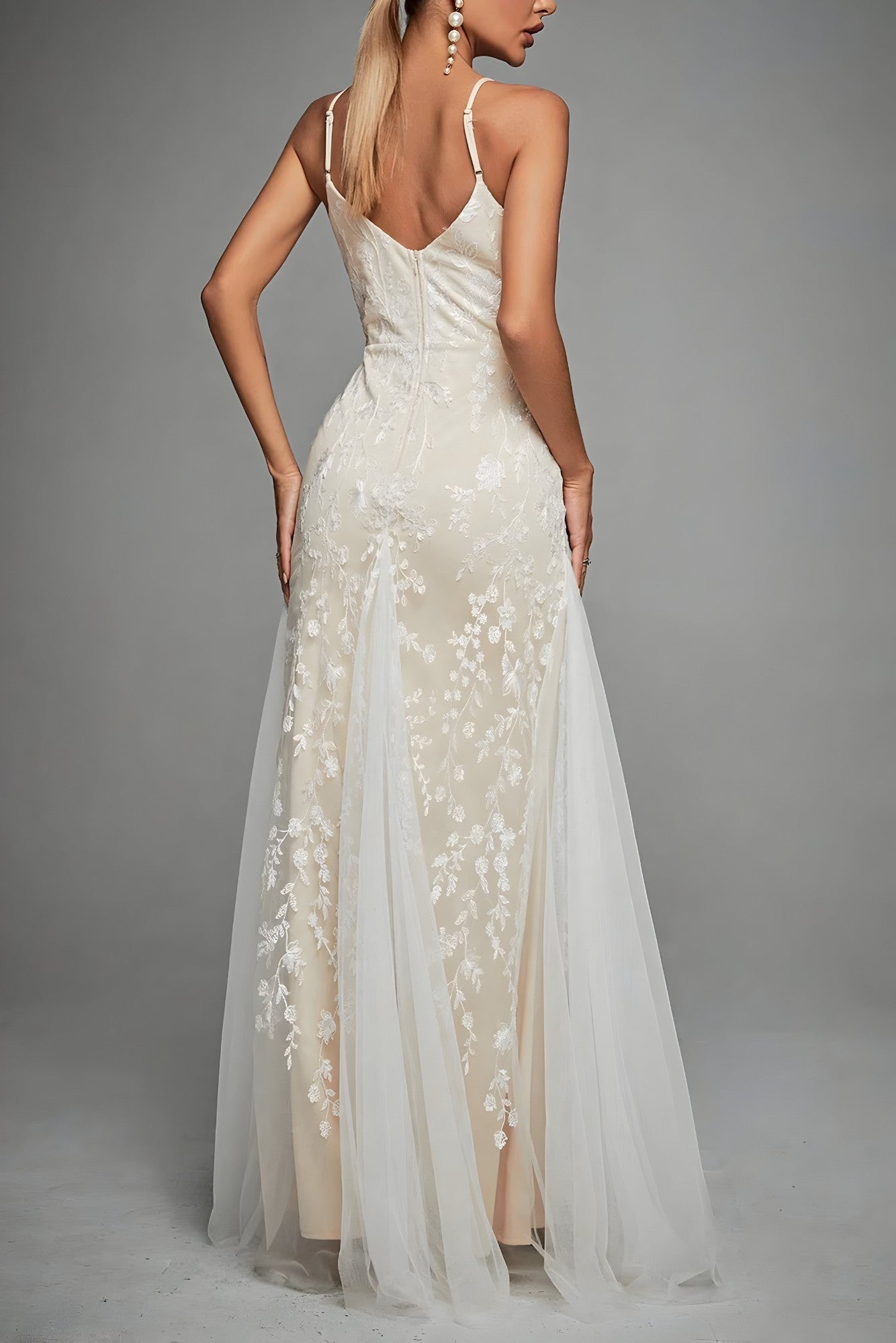 Langes Damenkleid aus Polyester Spitze femininer Stil