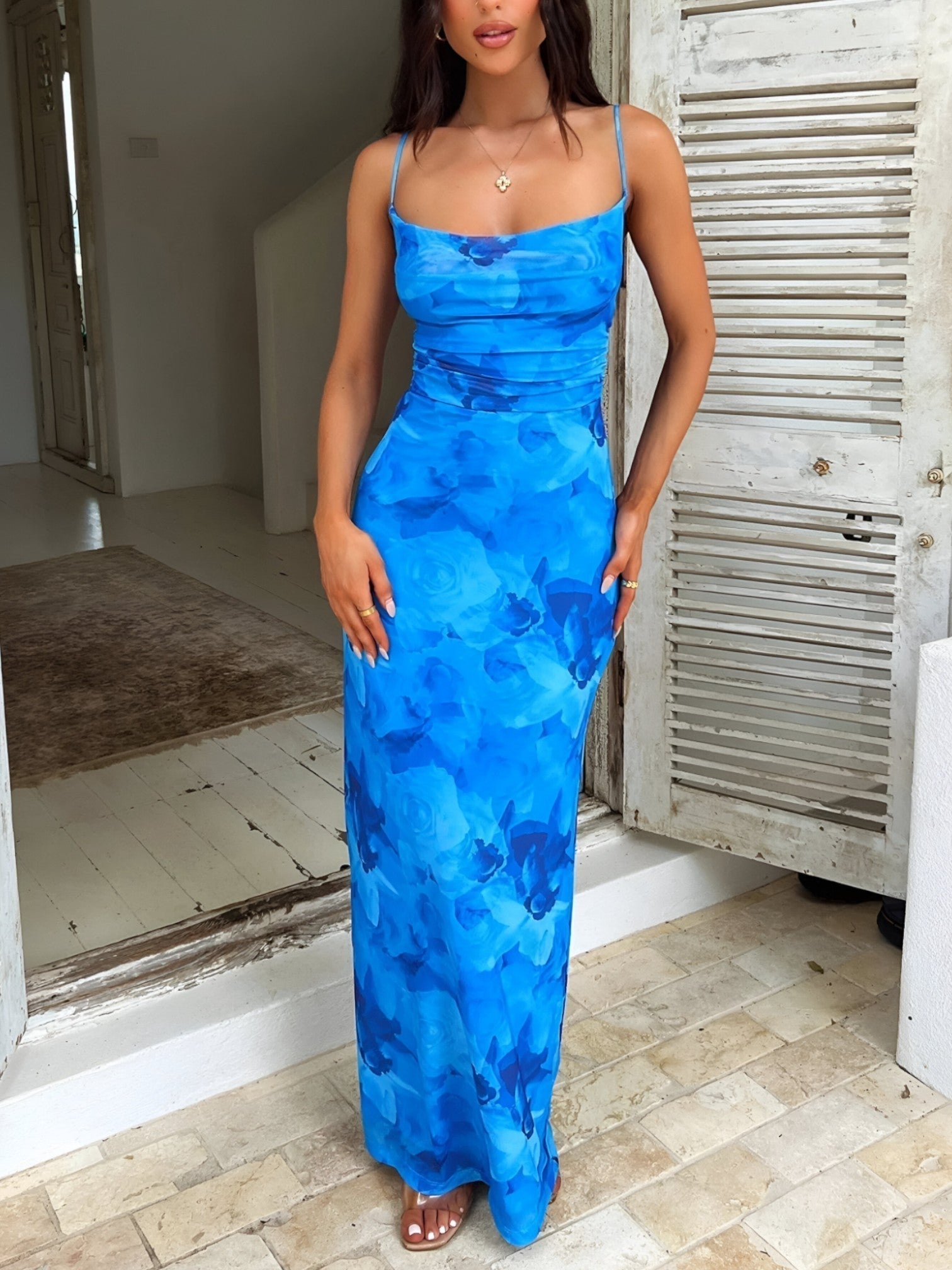 Robe Longue Fleurie d'Été pour Femme Bretelles Ajustables