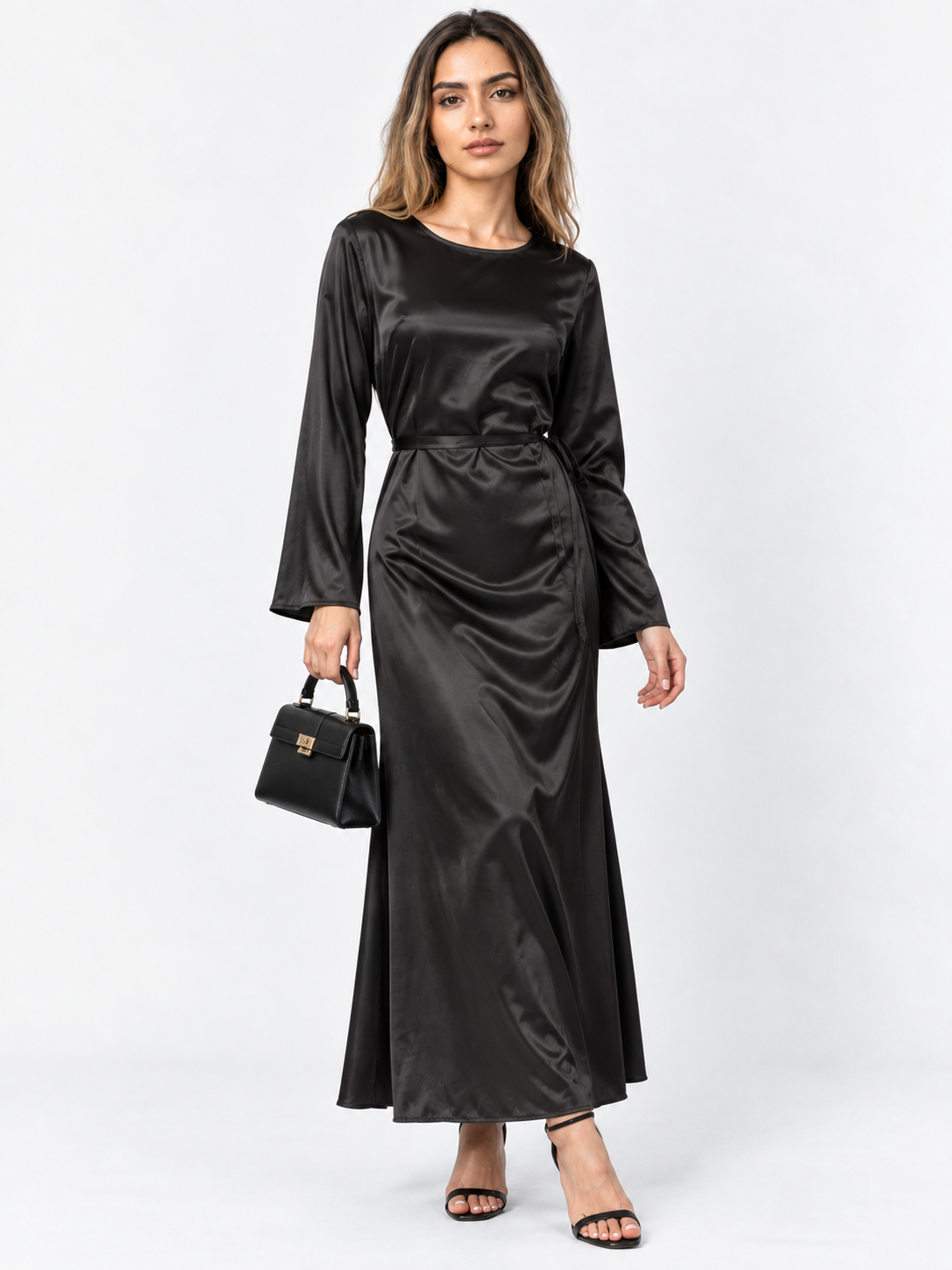Vestido largo satinado elegante para mujer - Maxi para noche y ceremonia, fluido