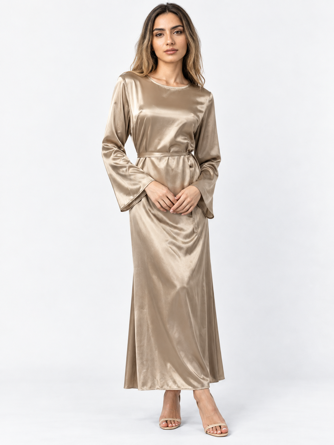 Vestido largo satinado elegante para mujer - Maxi para noche y ceremonia, fluido