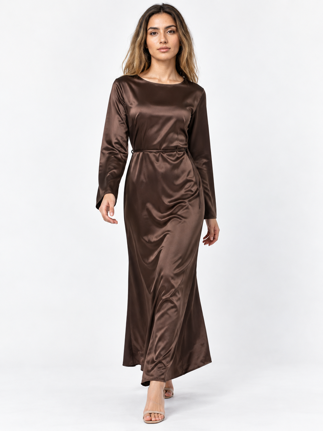 Vestido largo satinado elegante para mujer - Maxi para noche y ceremonia, fluido