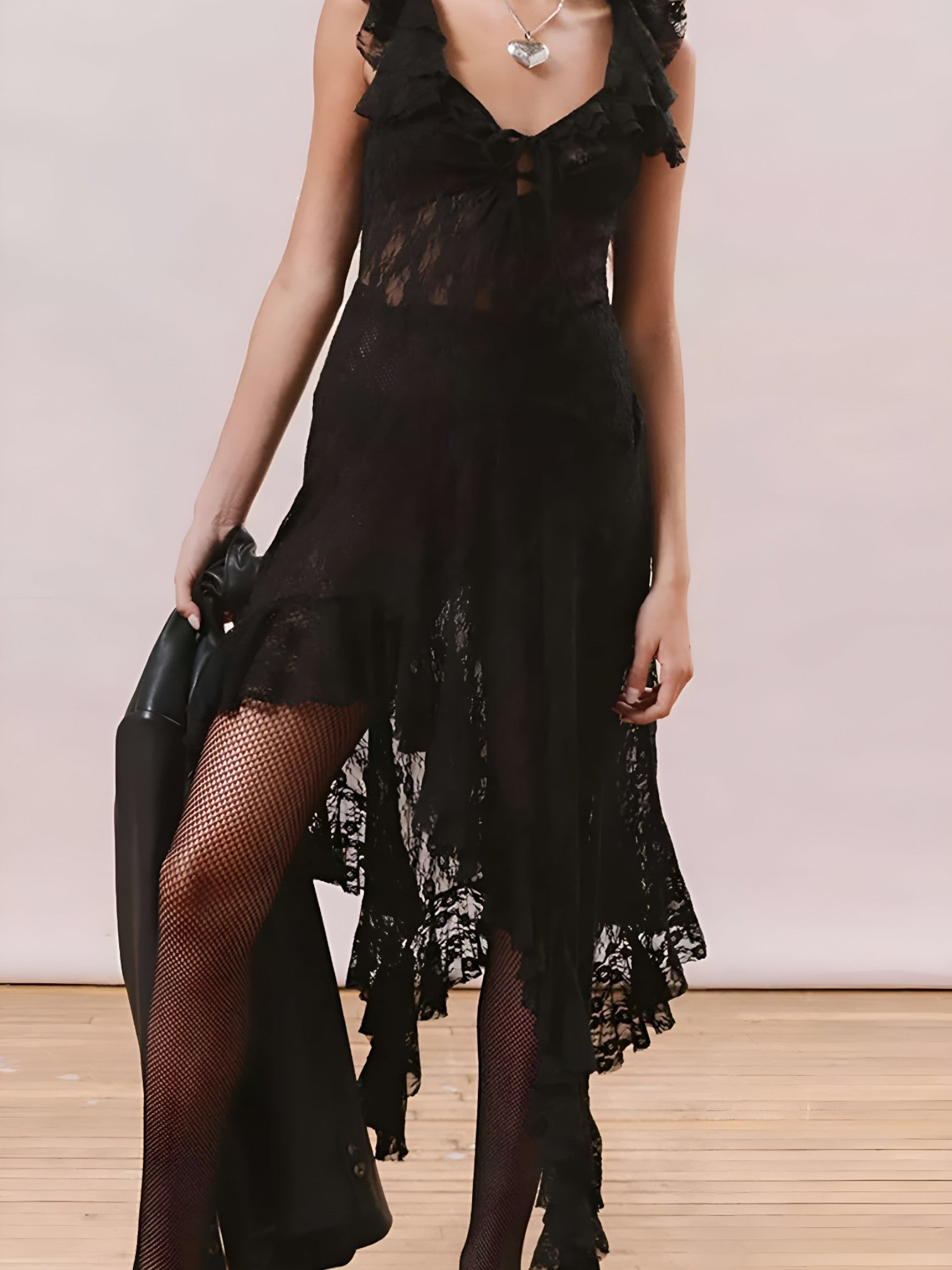 Robe Midi Asymétrique en Dentelle Femme Mode Féminine