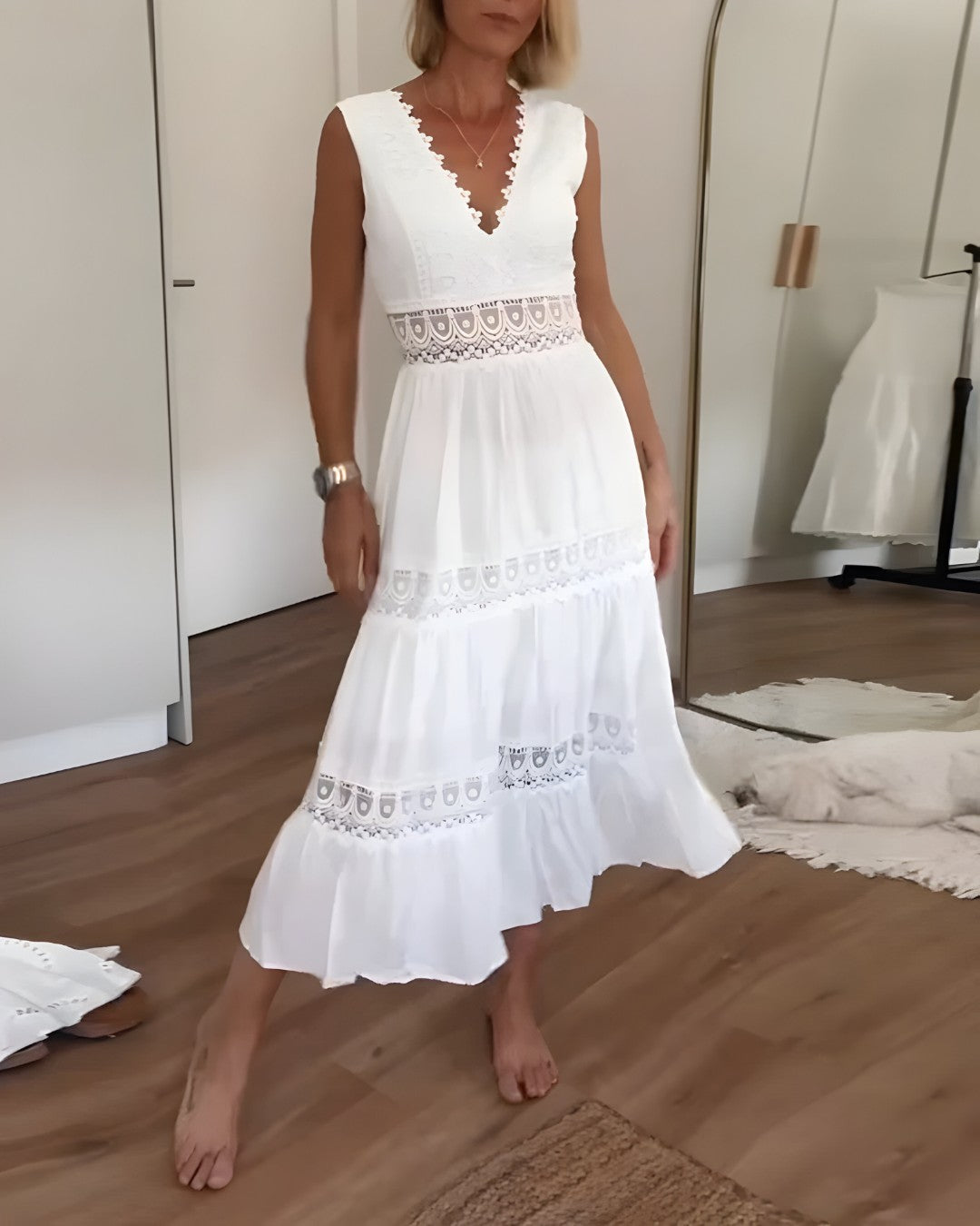 Ärmelloses Midikleid aus Spitze für Damen