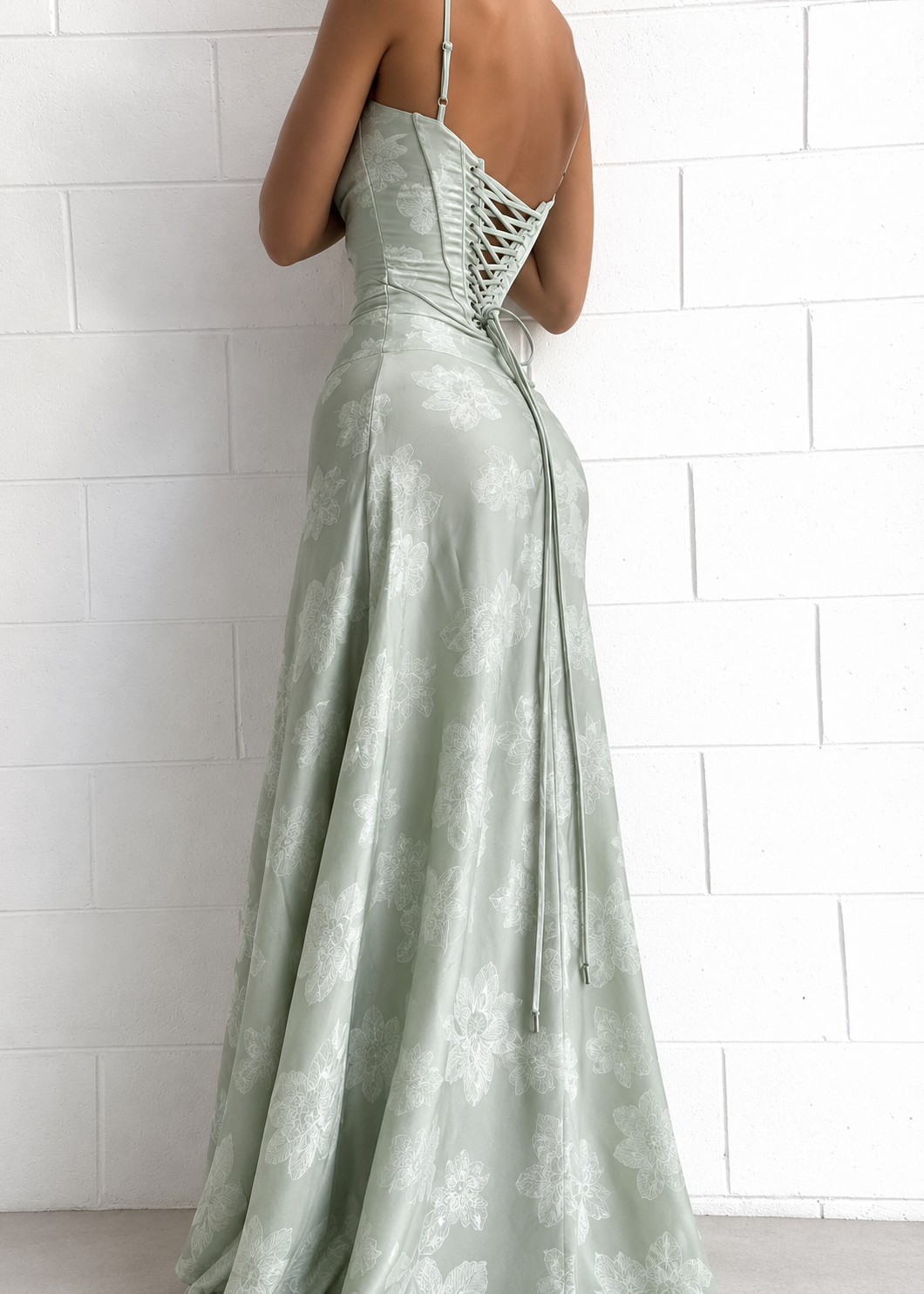 Satin-Abendkleid mit geschnürtem Rücken und Blumenmuster für Damen