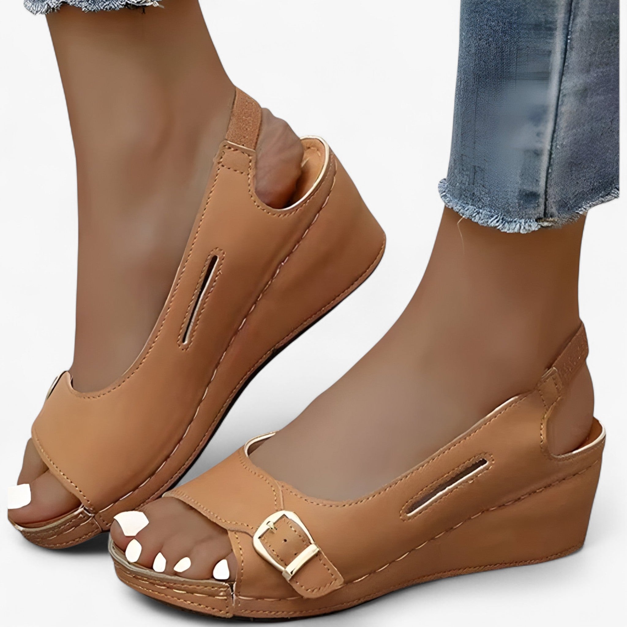 Bequeme flache Keilsandalen für Damen aus schwarzem Leder – ideal für den Sommer