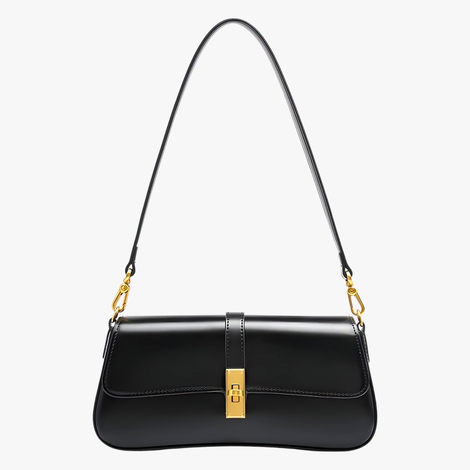 Sac à main Baguette pour femme en Cuir Véritable Noir de Luxe, Élégant et Compact